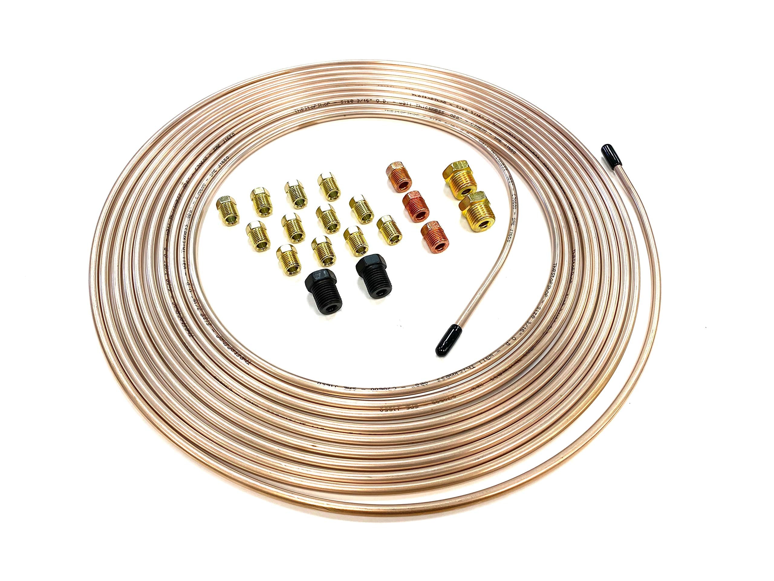 The Stop Shop 25 Feet Of 3/16 Inch (4.75 Mm) Copper Nickel Brake Line (.028' Wall Thickness) With Fittings