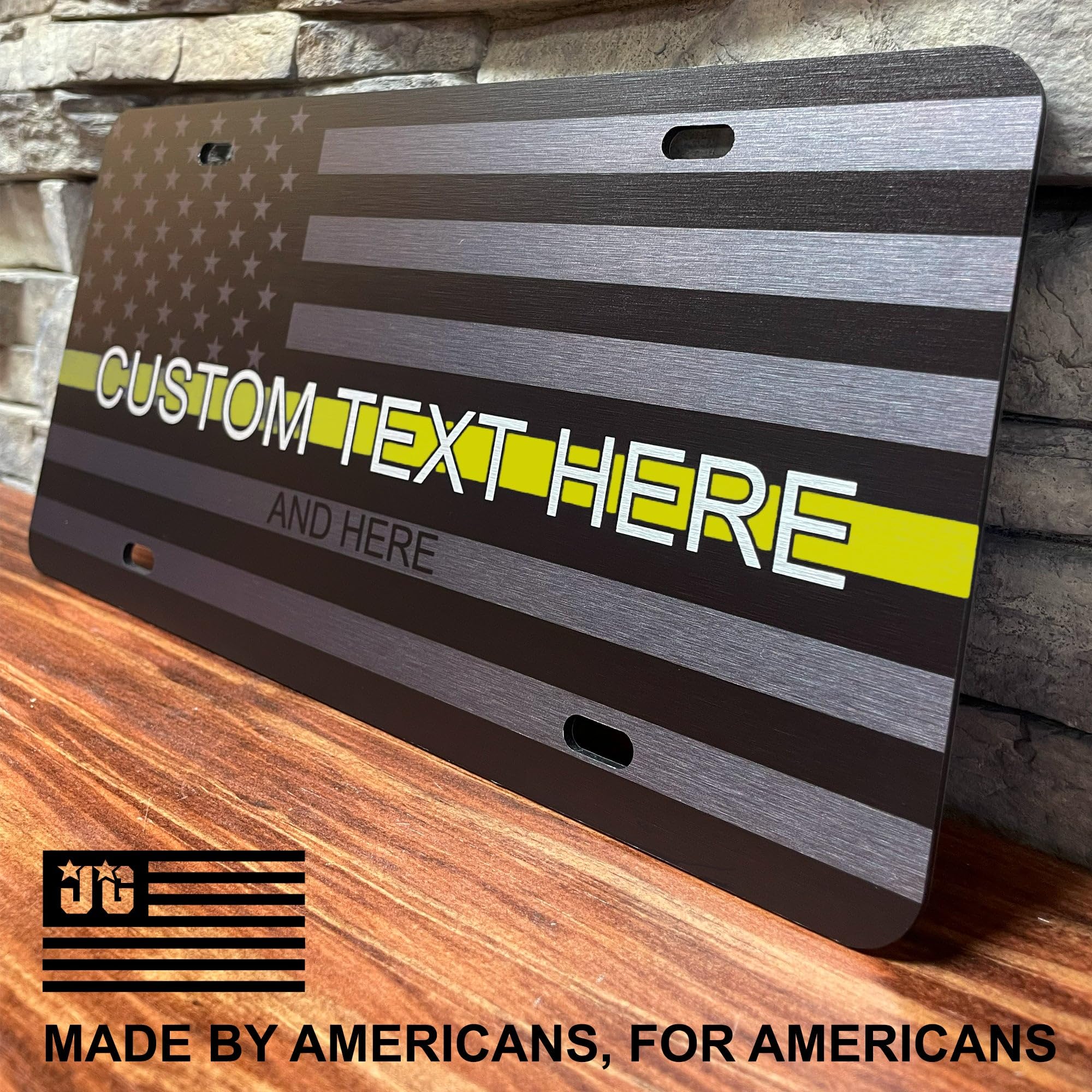 Jass Graphix Custom Yellow Line American Flag License Plate - Personalized Tribute To Dispatchers And Tow Truck Operators Car Ta