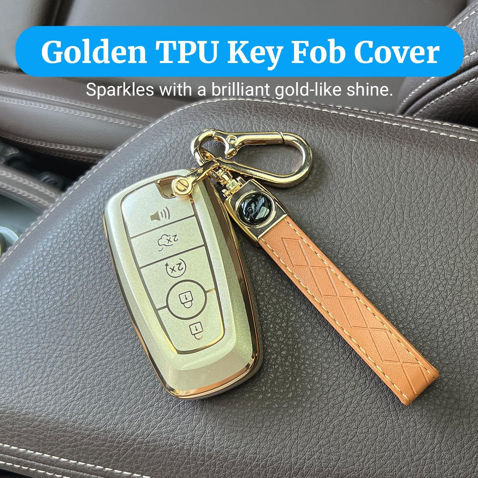 Joouheax Gold TPU Key Fob Cover for Ford Explorer, Expedition, Fusion, Escape, Edge, Bronco, F150, Maverick, Mustang 2018-2025