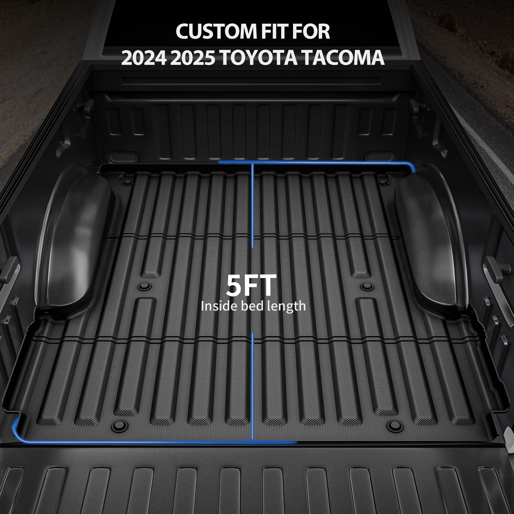 oEdRo Truck Bed Mat for 2024-2025 Toyota Tacoma 5FT, Black TPE Heavy Duty All Weather Liner, 29x24x5 inches