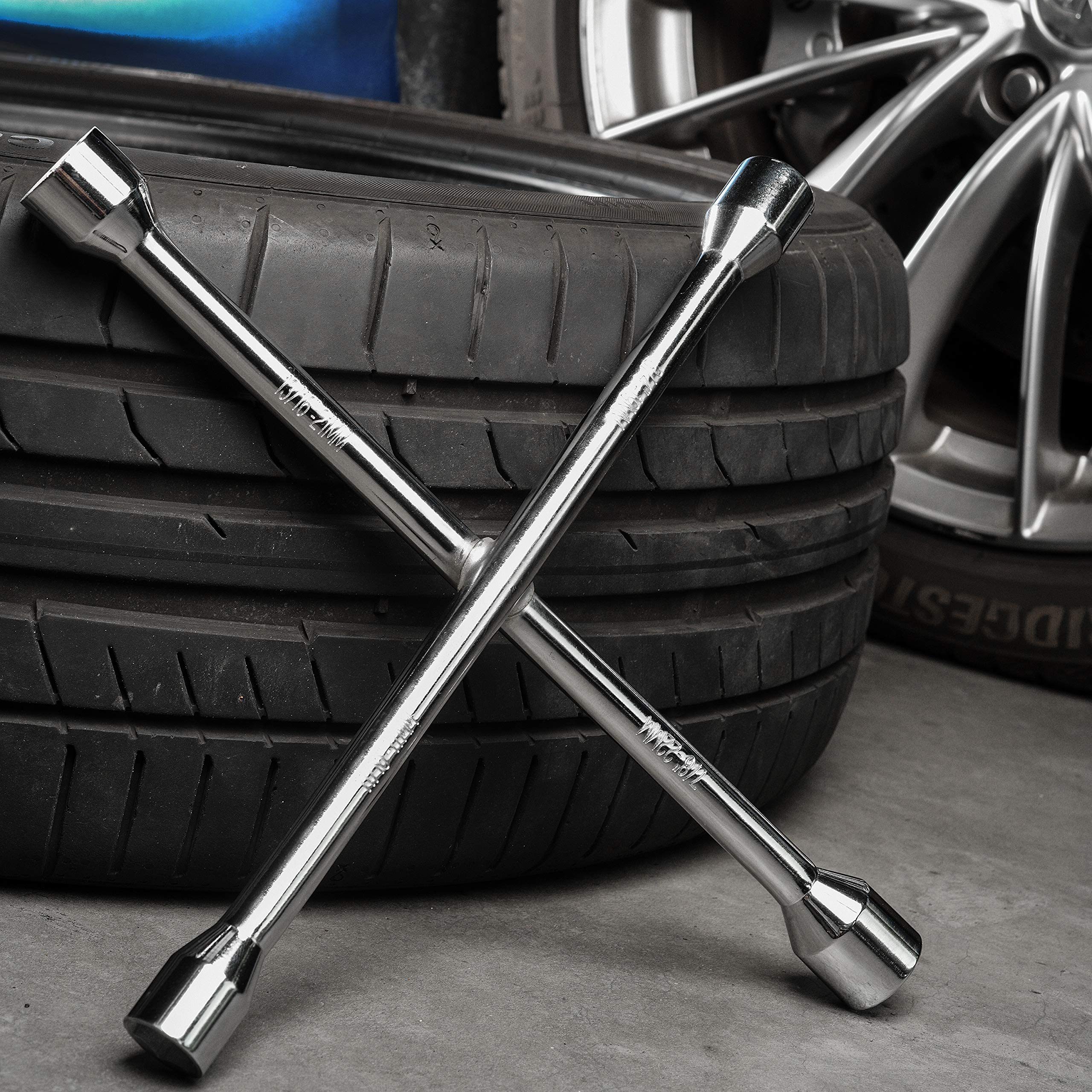 EPAuto 14" Heavy Duty Universal Lug Wrench, 4-Way Cross Wrench, Chrome, Carbon Steel, Model ST-001-1