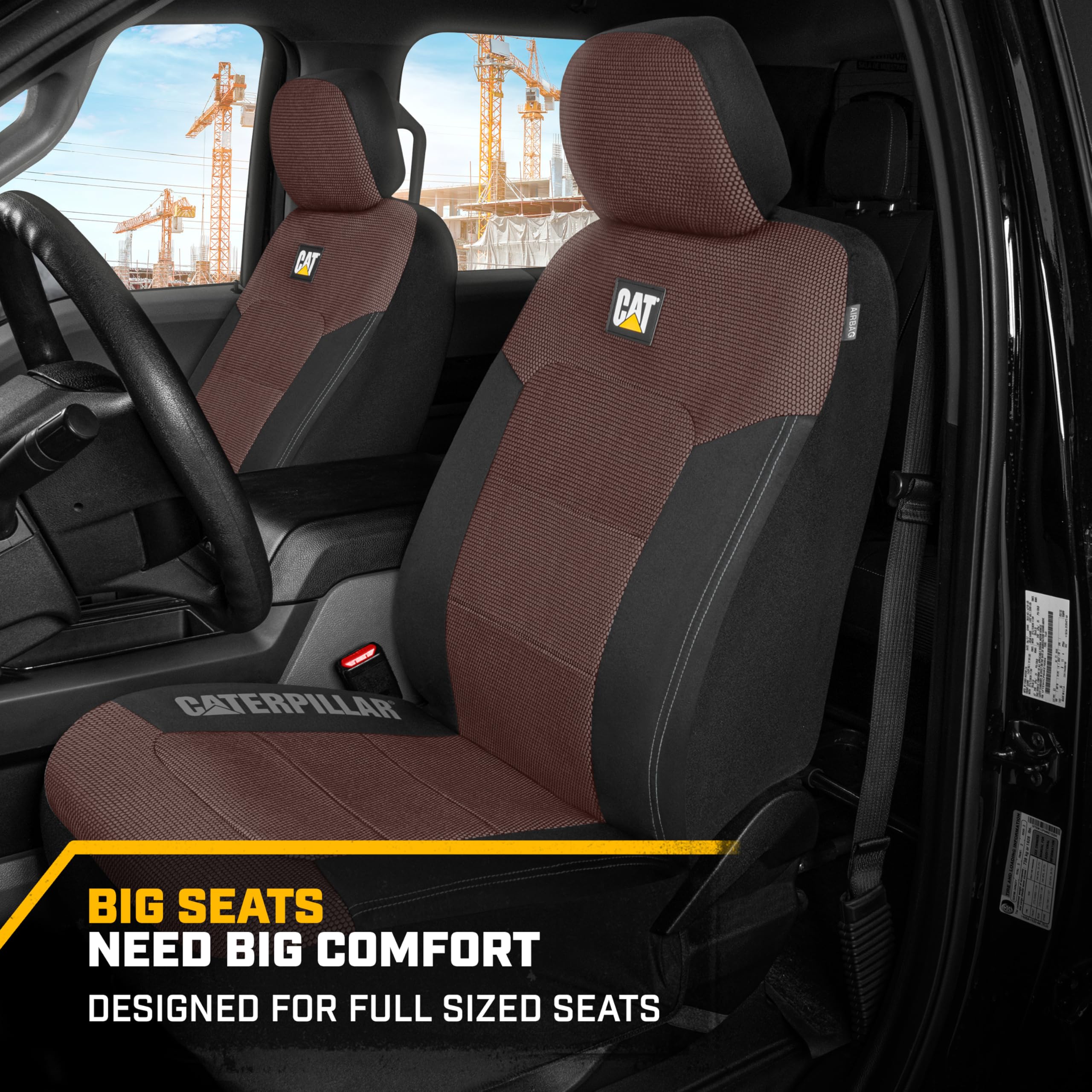 CAT Brown & Black Seat Covers for Cars, Trucks, & SUV - Set of (2) MeshFlex Car Seat Cover Front Seat Protectors - Airbag Compat