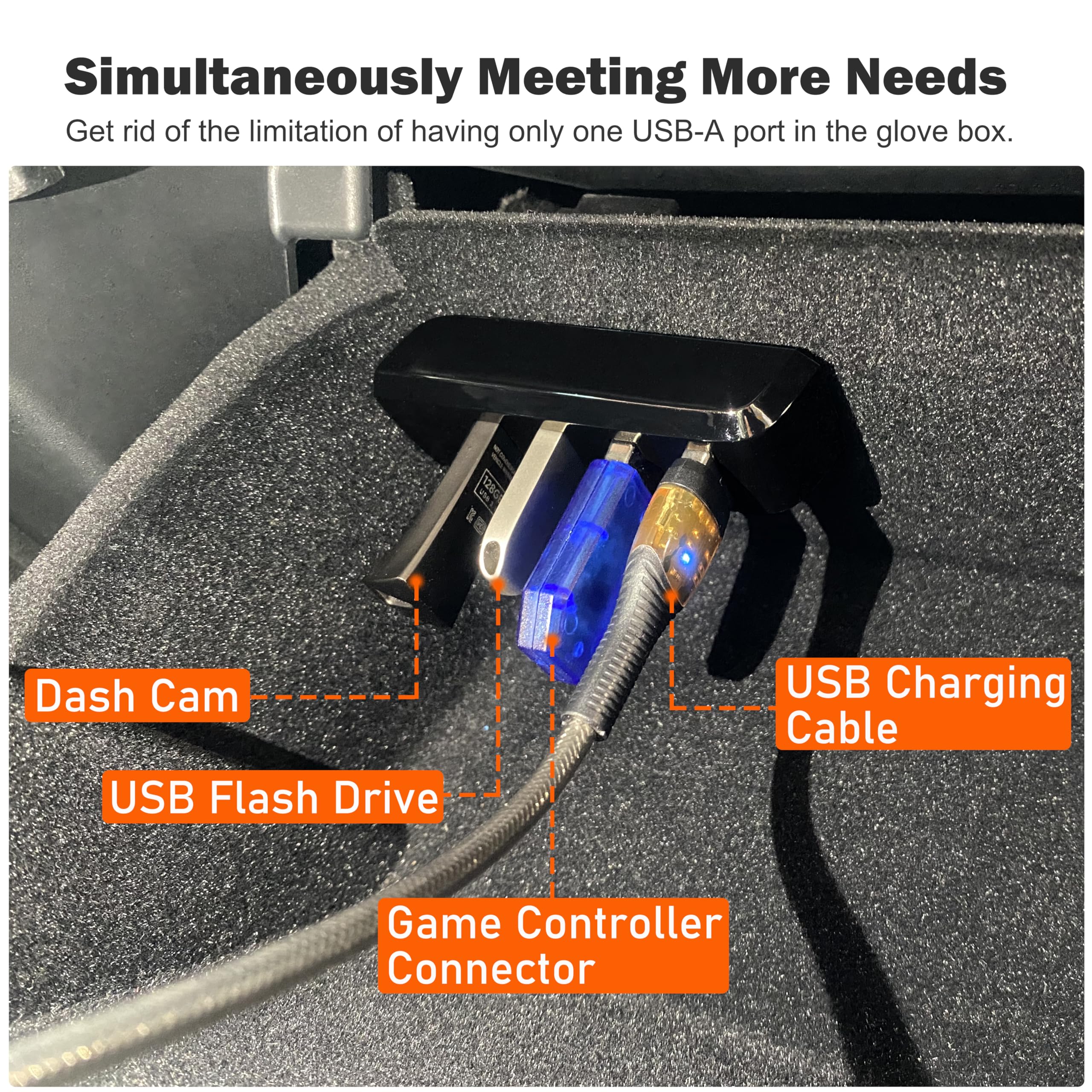 Leikaendi Glove Box Usb Hub For Tesla Model Y 2021-2024 And Model 3 2021-2023, 4-In-1 Multiport Glovebox Docking Station Accesso