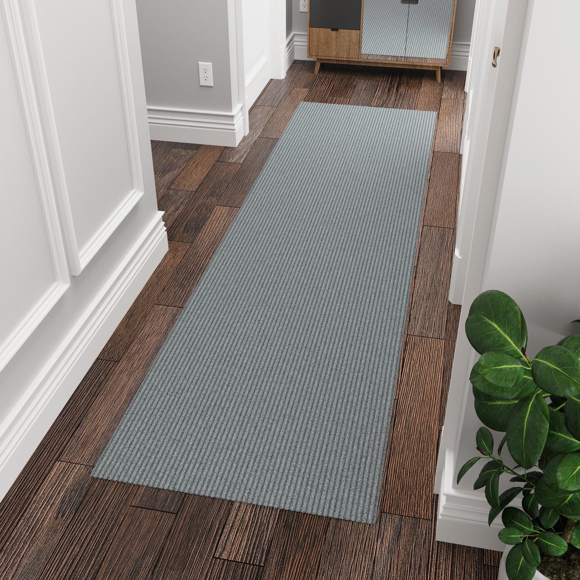 Scrape Rib Solid Design Non-Slip Rubberback 3X7 Indoor/Outdoor Waterproof Runner Rug For Hallway, Kitchen, Living Room, Garage, 