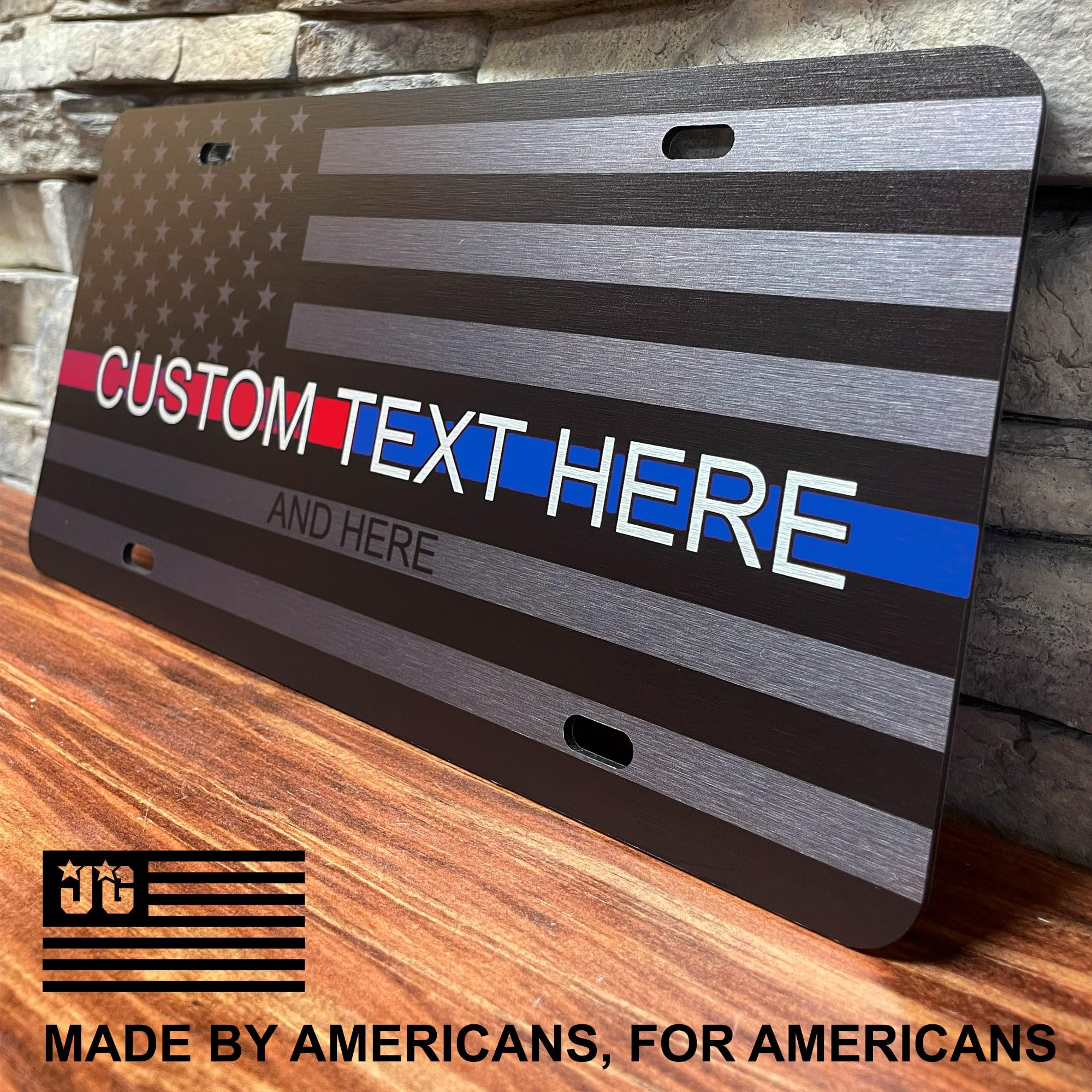Jass Graphix Custom Half Red Half Blue Line American Flag License Plate - Personalized Support For Firefighters And Police Car T