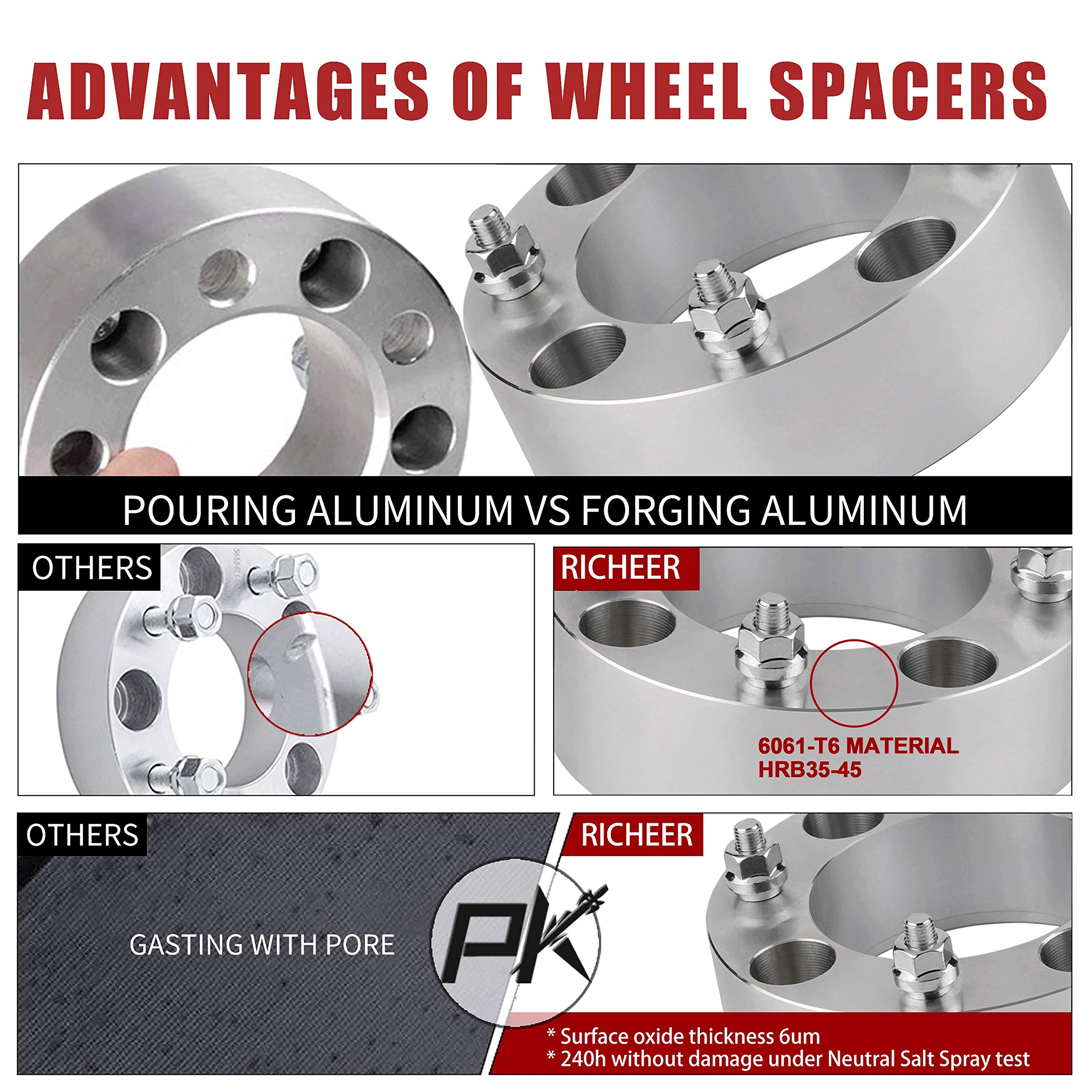Richeer 4PCS 2 Inch 4x137mm ATV Wheel Spacers, Aluminum, M10X1.25 Studs, 110mm Hub Bore for Can-Am Commander Out