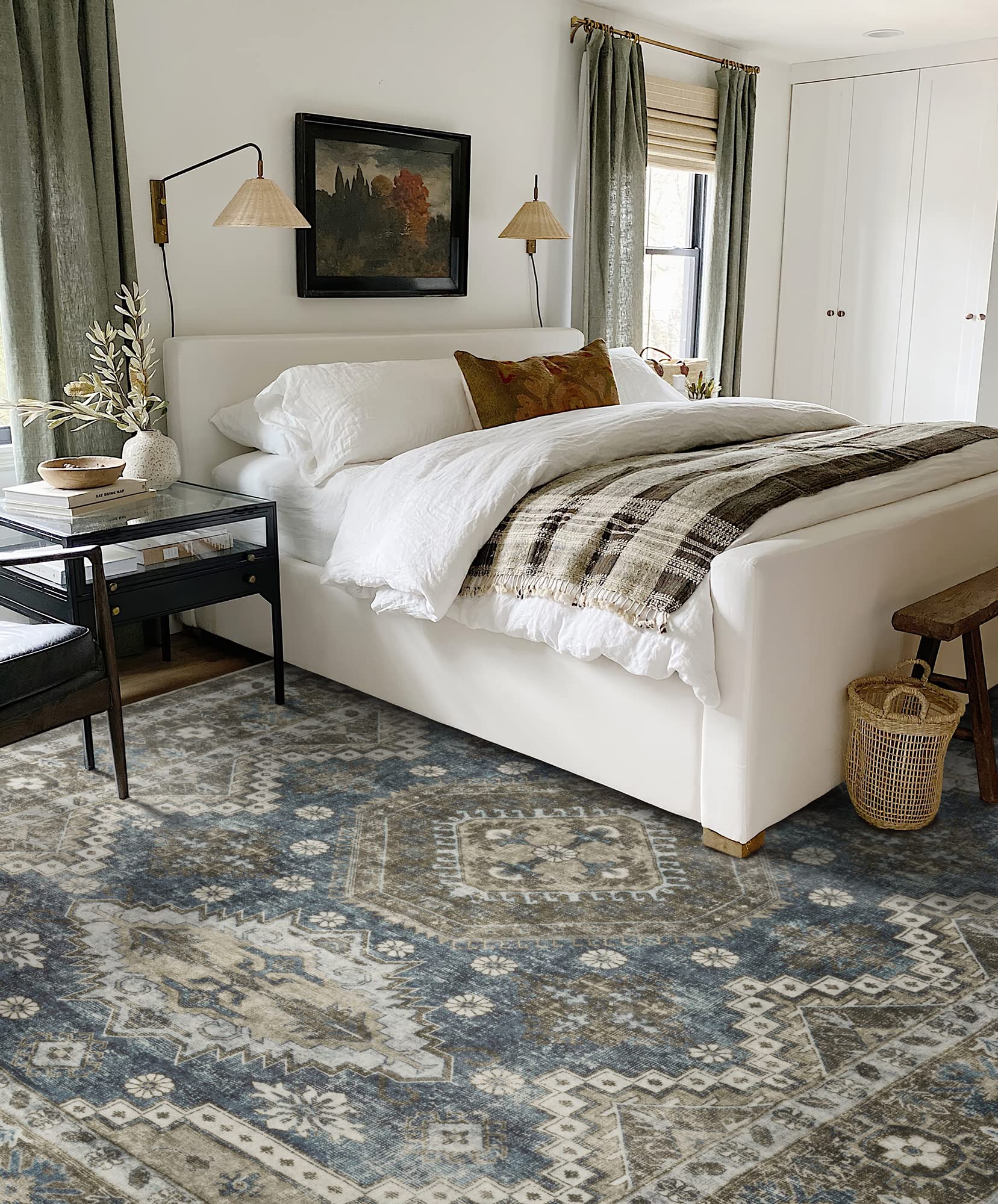 Rugland 6X9 Rug - Stain Resistant Washable Rug, Anti Slip Backing Rugs For Living Room, Boho Vintage Tribal Area Rugs (Tpr07-Blu