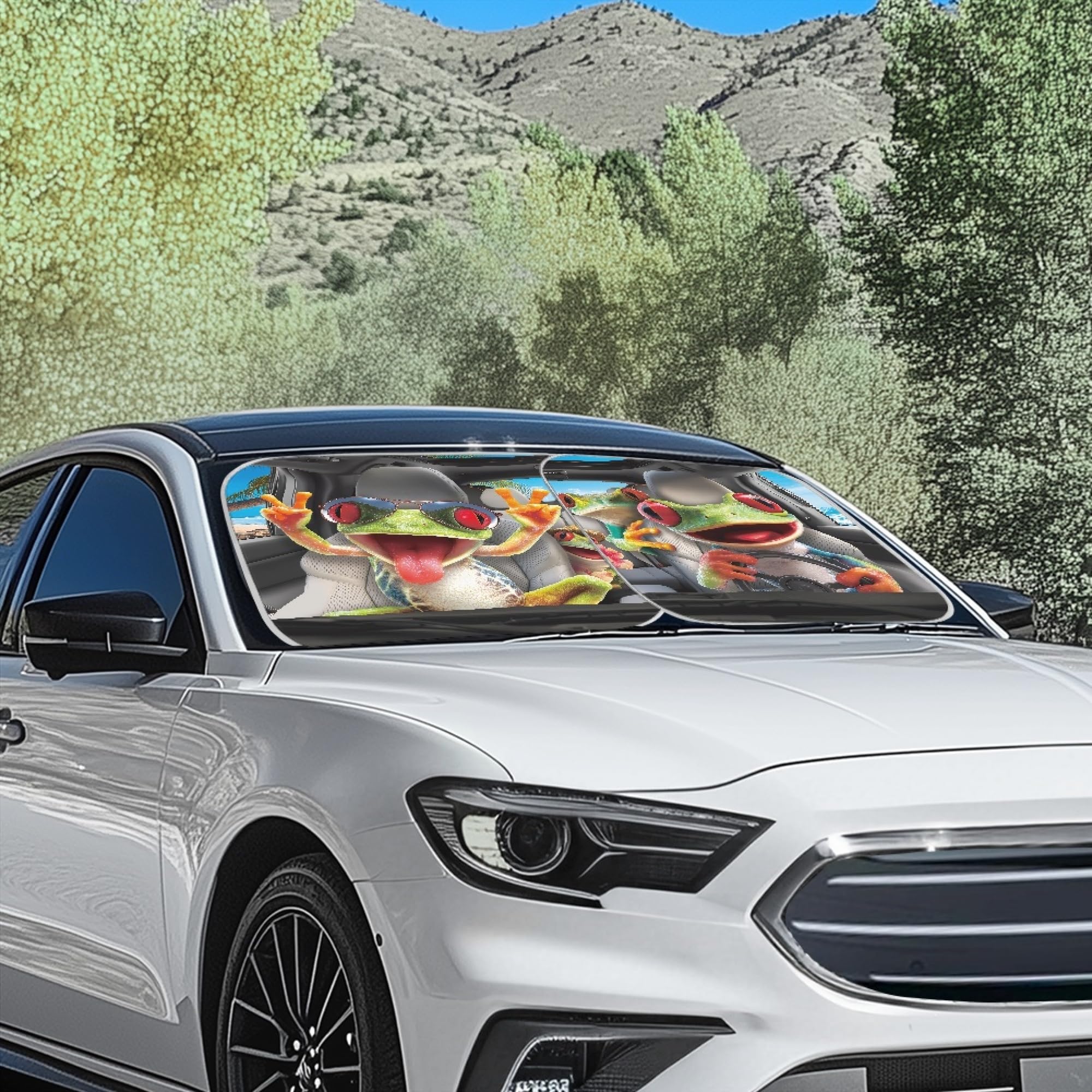 Huisefor Funny Frog Windshield Cover For Summer Green Car Sun Shade Uv Rays Protecttive Automotive Windshield Sunshade For Suv V