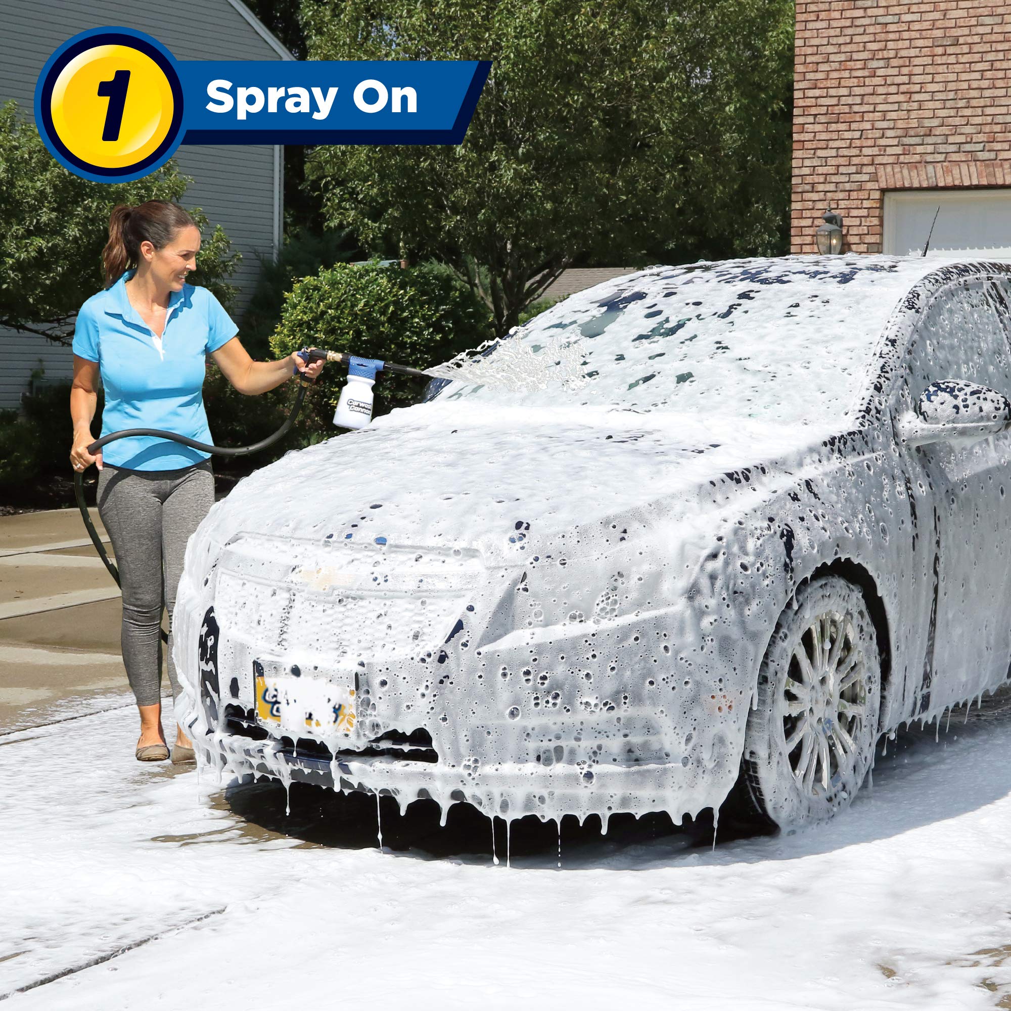 Ontel Carwash Cannon Foam Blaster Nozzle Gun - 5 Spray Settings, Small, Foam, Model CARC-MC4, Perfect for Car, Truck, Boat & More