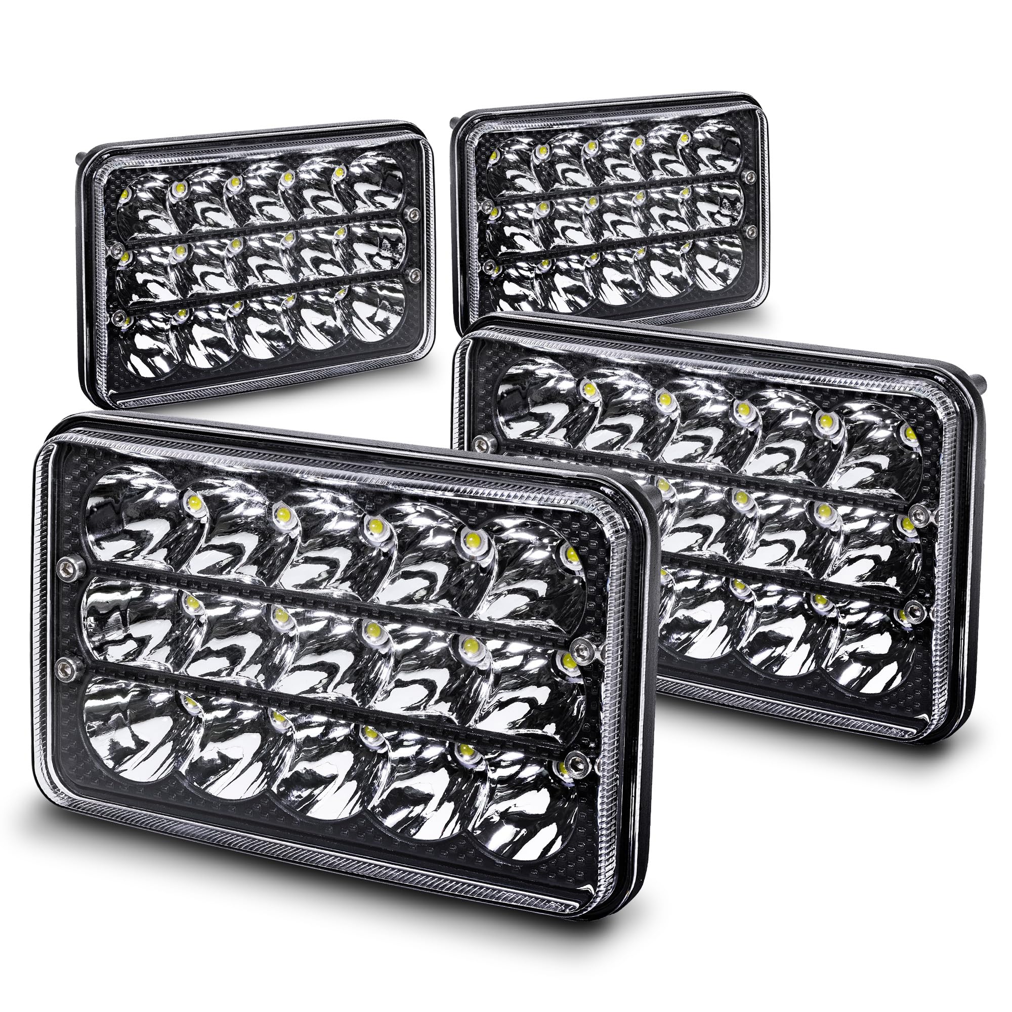 True Mods 4Pc Black 6X4 4X6 Inch Led Headlights 45W H4 High Low Sealed Beam H4652 H4666 H6545 H4651 H4656 For Freightliner Class