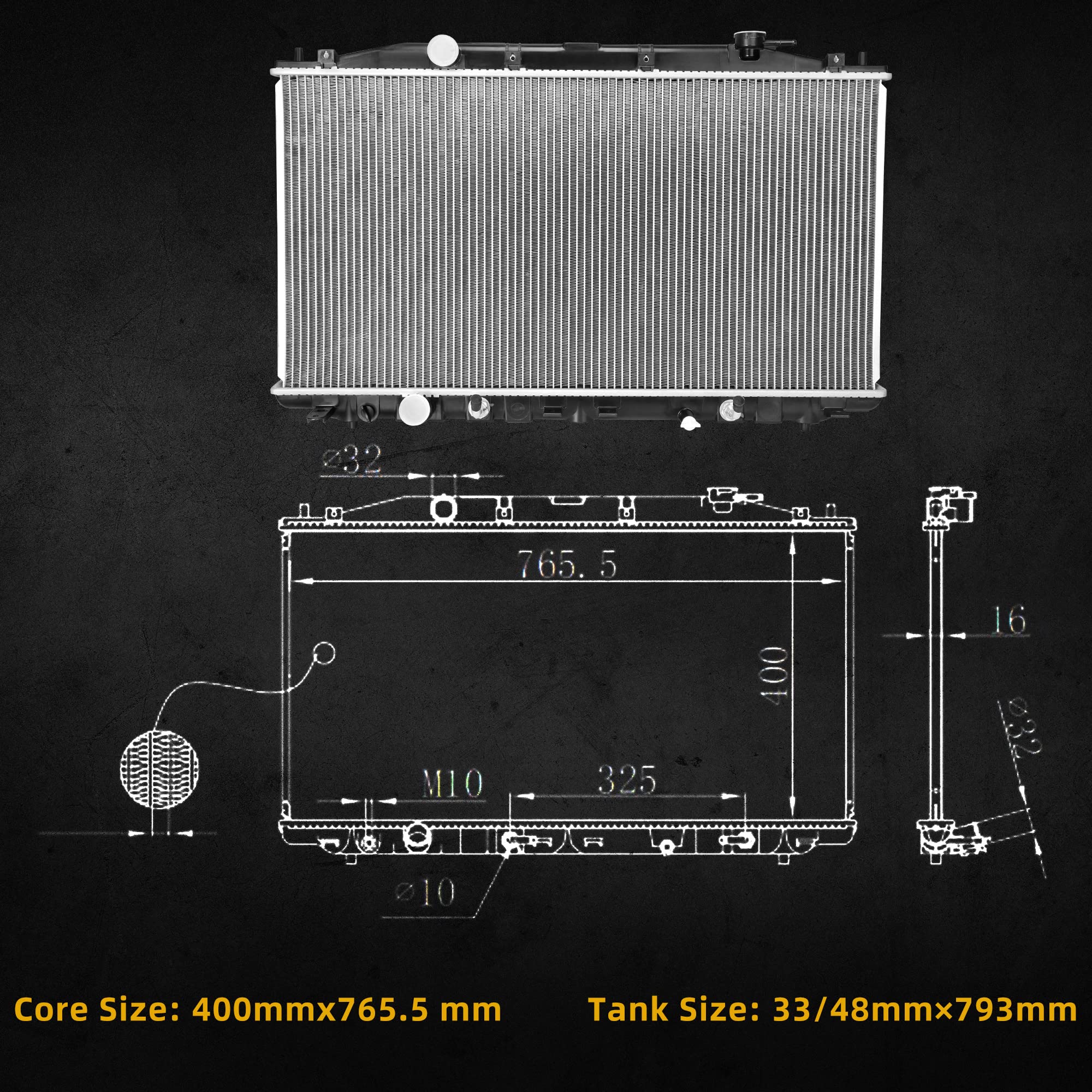 DWVO Aluminum Radiator for 2008-2012 Accord & 2012-2015 Crosstour 2.4L L4, Compatible with ENG K24Z2/Z2-
