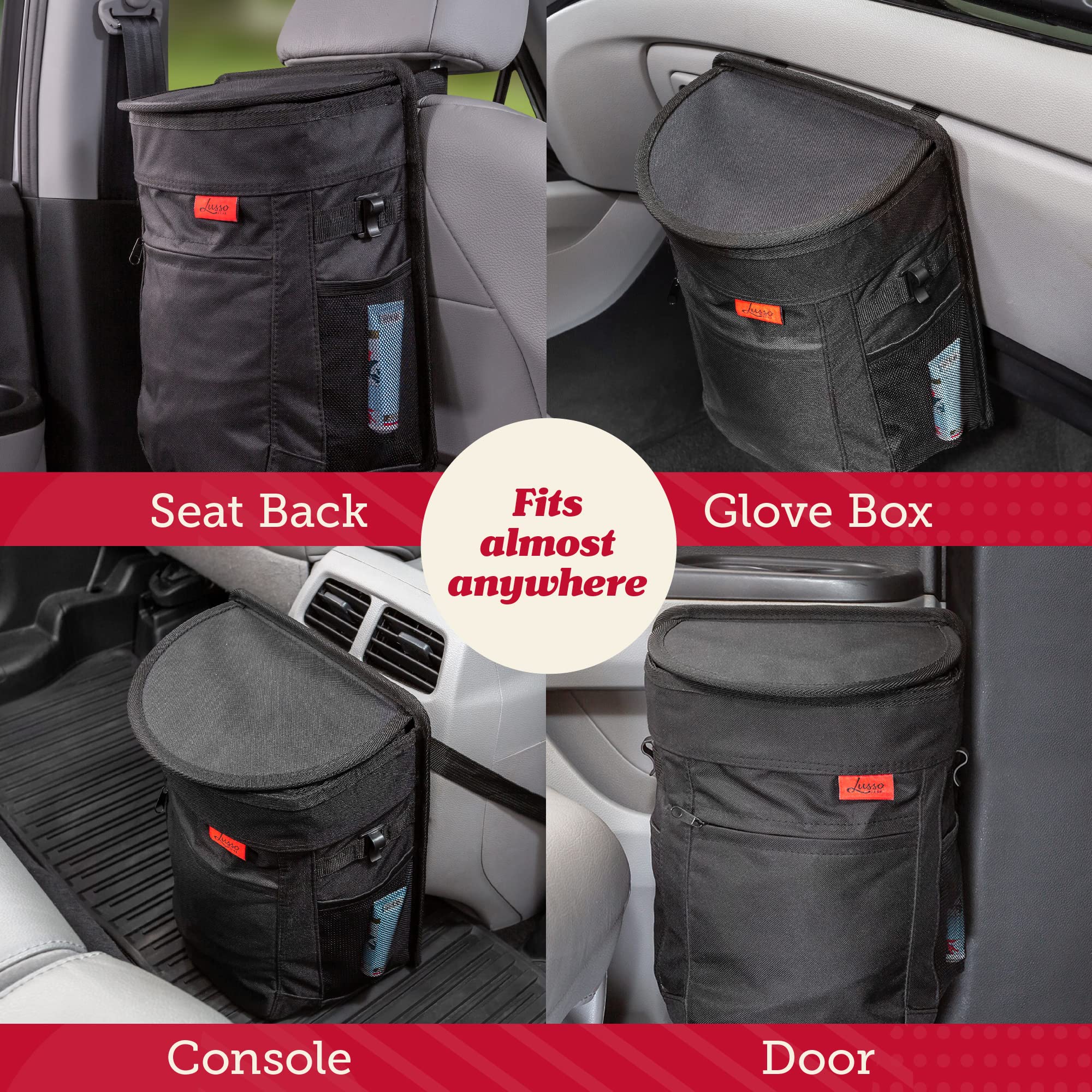 Lusso Gear Car Trash Can With Lid And Removeable Liner, Hanging Car Trash Bag With Hooks, Waterproof Fabric Car Garbage Bin, Aut