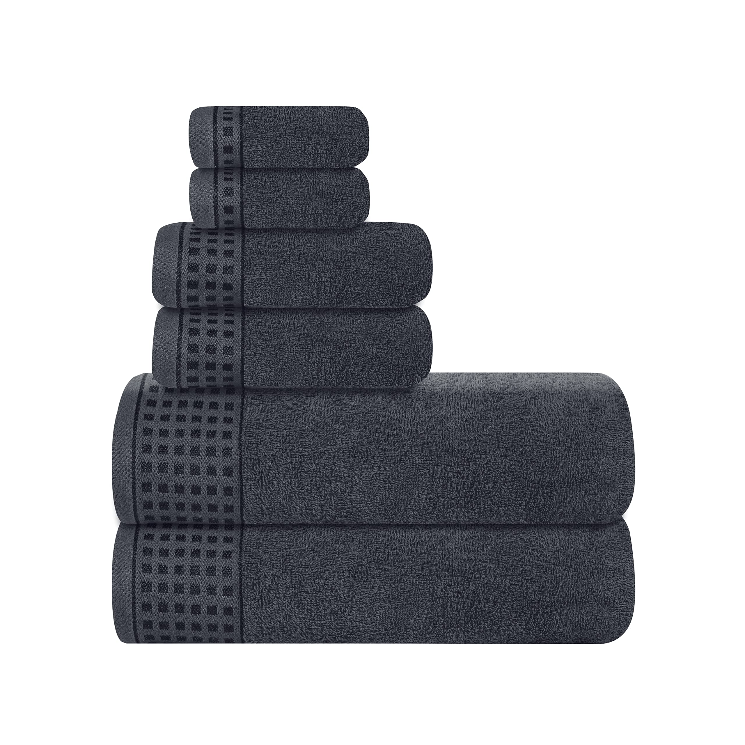Glamburg 100% Cotton Ultra Soft 6 Pack Towel Set, Contains 2 Bath Towels 28X55 Inches, 2 Hand Towels 16X24 Inches & 2 Wash Coths