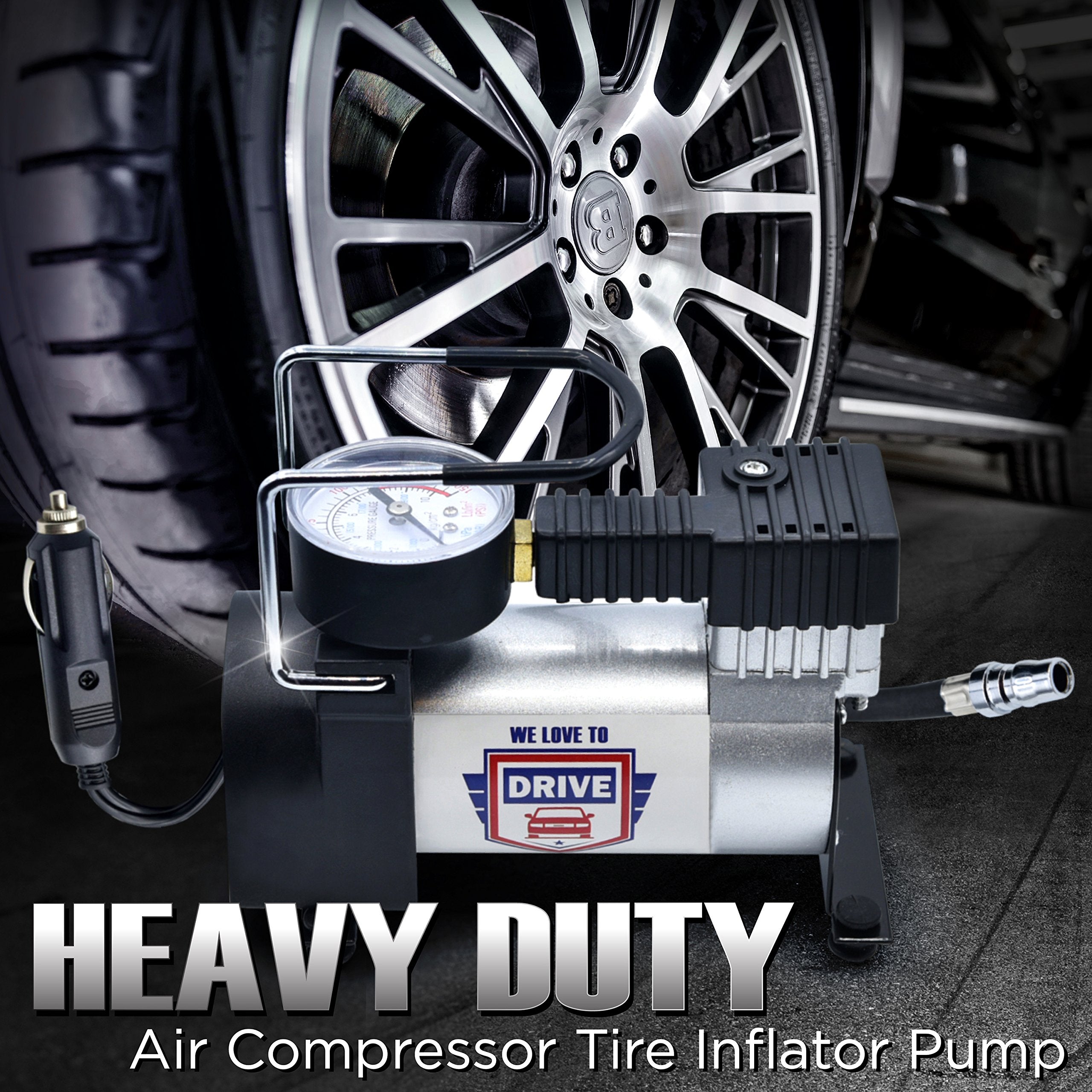 12V Dc Best Air Compressor Tire Inflator With Gauge, 150 Psi Portable Air Pump For Car Tires, Trucks & Inflatables, Double Bonus