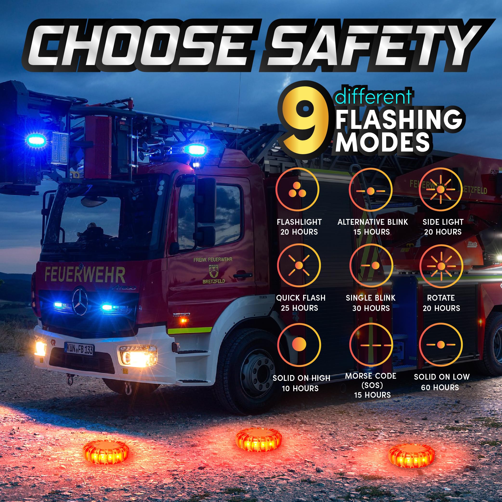Marcala Emergency Flares For Cars 12-Pack | Roadside Emergency Car Kit With Flares | Roadside Safety Discs | Led Safety Flare Em