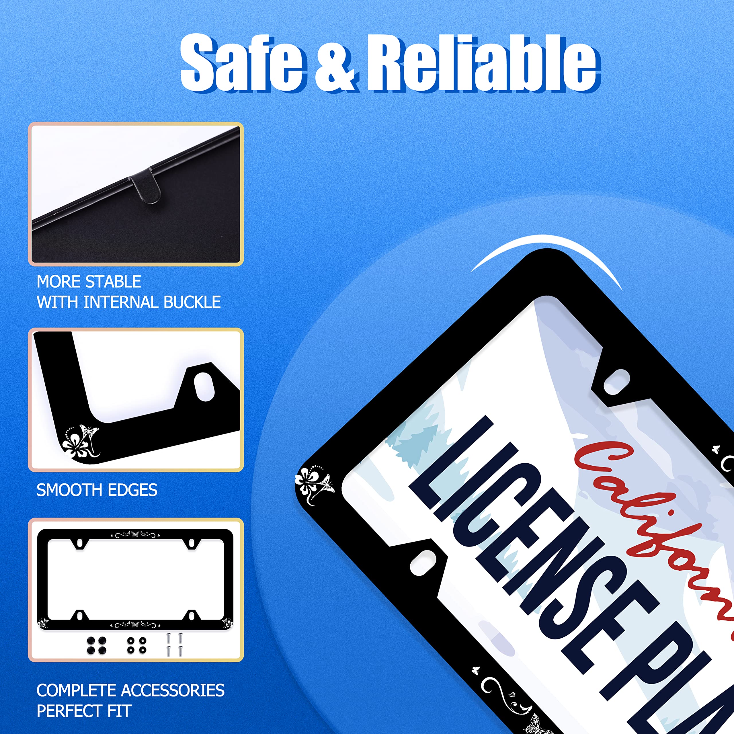 Butterfly Hibiscus License Plate Frame License Plate Stainless Steel Parts Colorful License Plate Funny Decorative With Screws S