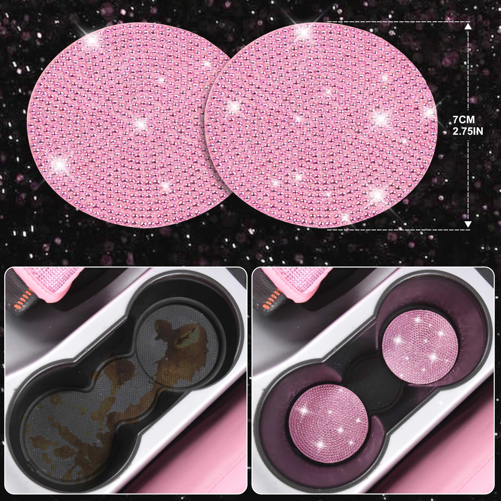 Car Pass 11 Pcs Bling Car Accessories Set For Women, Sparkly Rhinestone Diamond Steering Wheel Cover, Bling Seat Belt Cushion, S