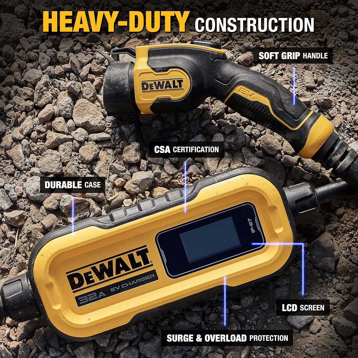 DEWALT EV Level 2 Charger 120-240V, 32 Amps, CSA Certified, NEMA 14-50 Plug, 20 ft Cable, Model DXPAEV032-
