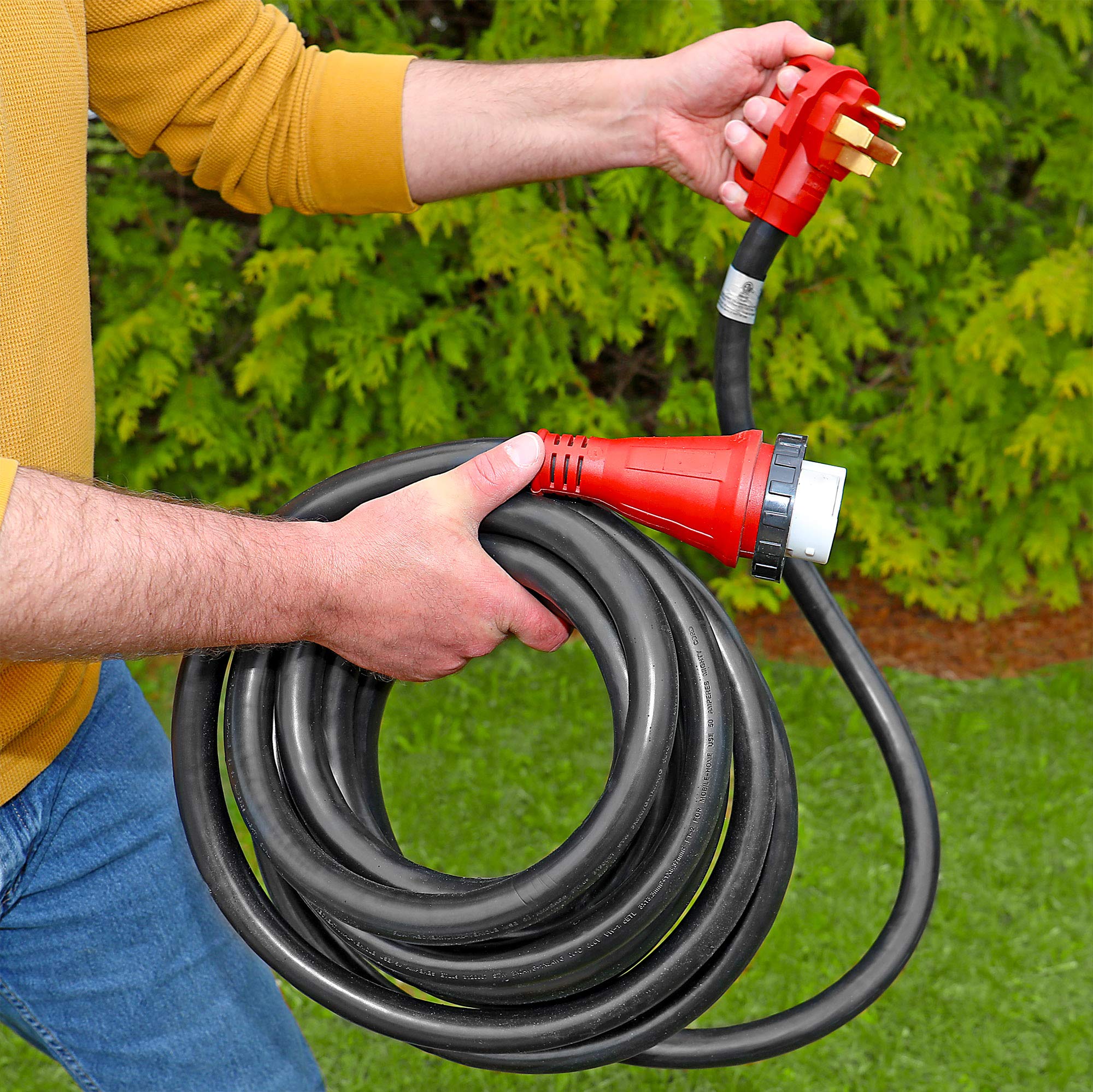 Valterra A10-5025Ed Mighty Cord 50 Amp Detachable Power Cord With Handle - 25', Red