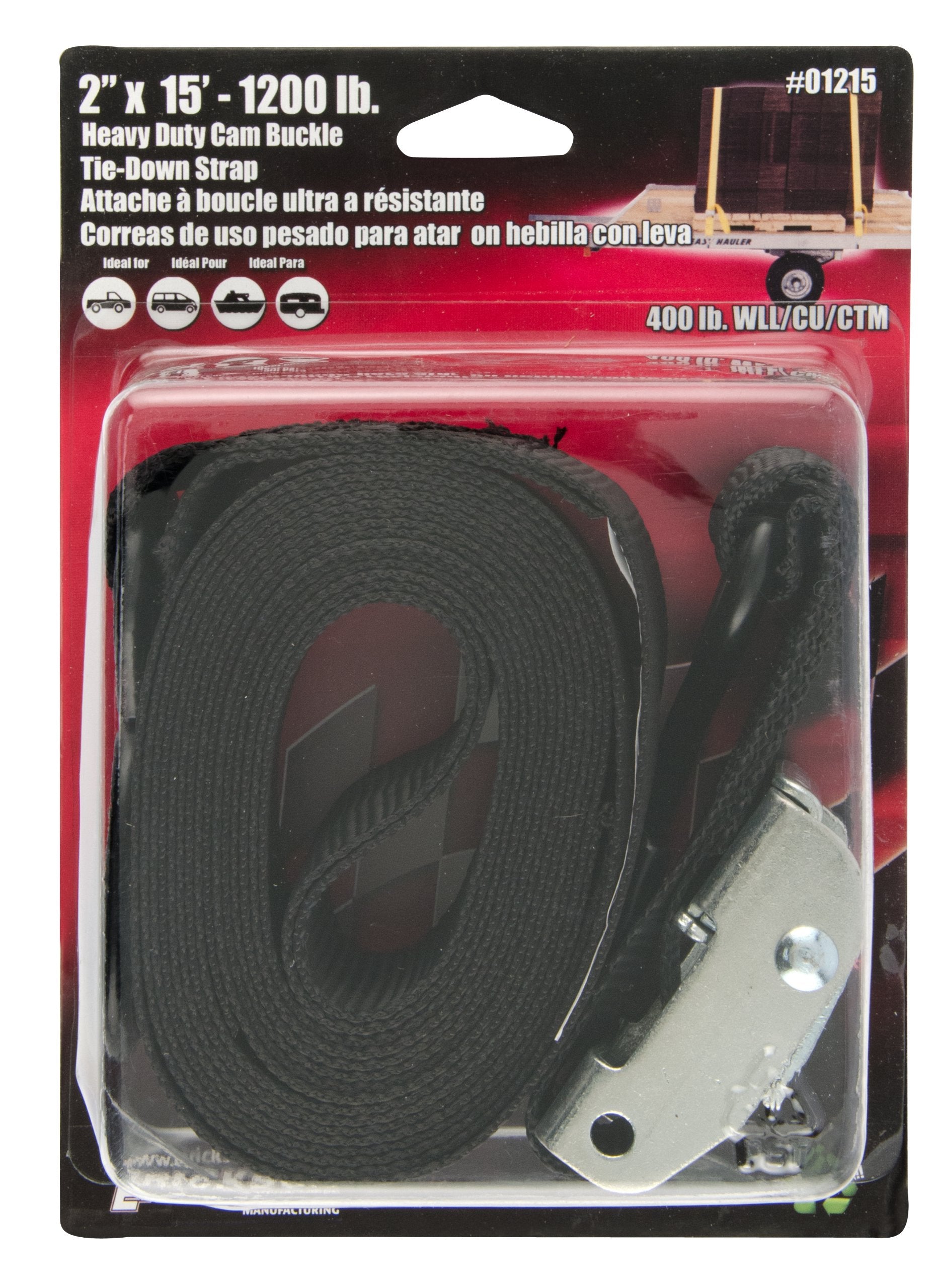 Erickson 01215 Black 2'' X 15' Motorcycle/Atv Cam Buckle Tie-Down Strap