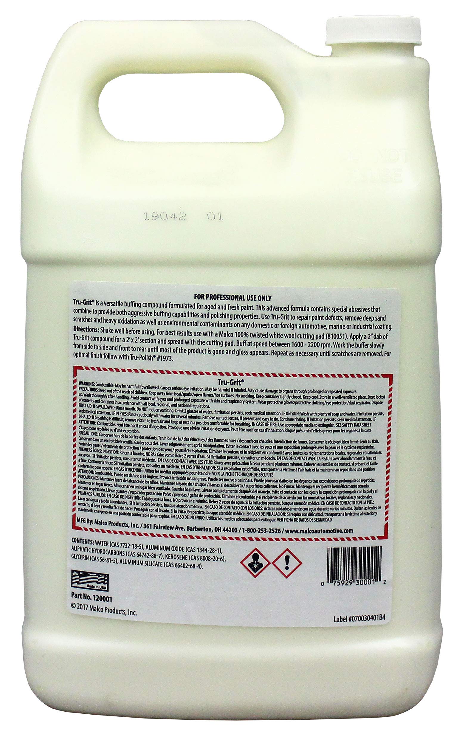 Malco Tru Grit Heavy Duty Buffing & Polishing Compound, 32 Oz, Aluminum Oxide, Automotive Paint Correction, Model MAL1200023