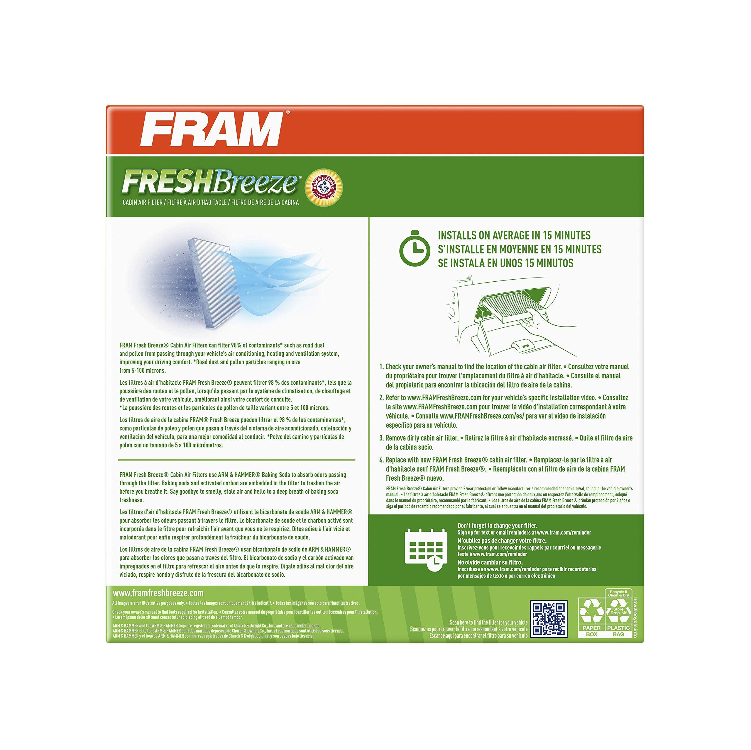 Fram Fresh Breeze Cabin Air Filter With Arm & Hammer Baking Soda, Cf11777 For Select Jeep Vehicles, (Pack Of 1)