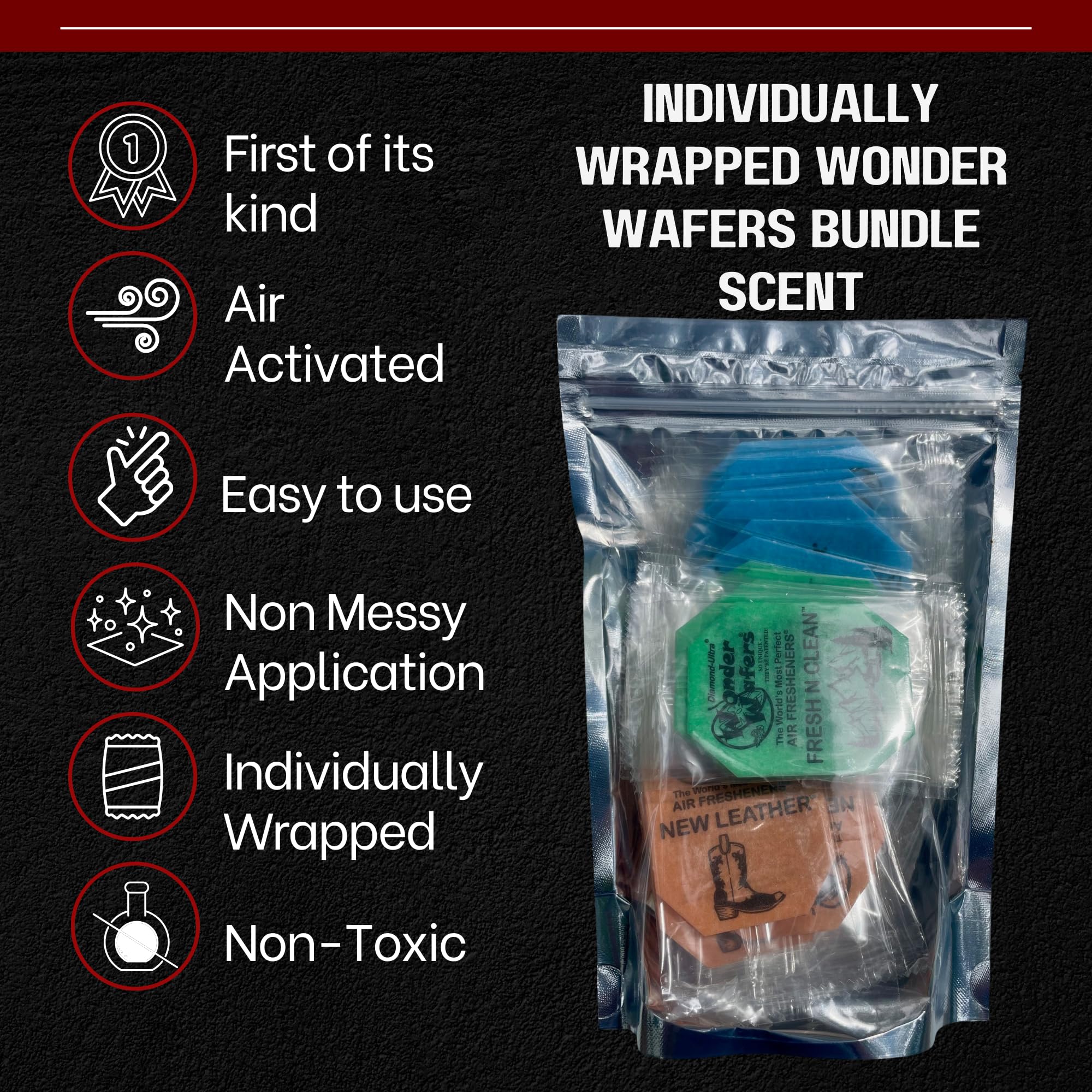 CHAPTER 29 Wonder Wafers Car Air Fresheners - 40 Pack Variety (Nu Car, New Leather, Clean Car, Fresh N Clean) - Silver