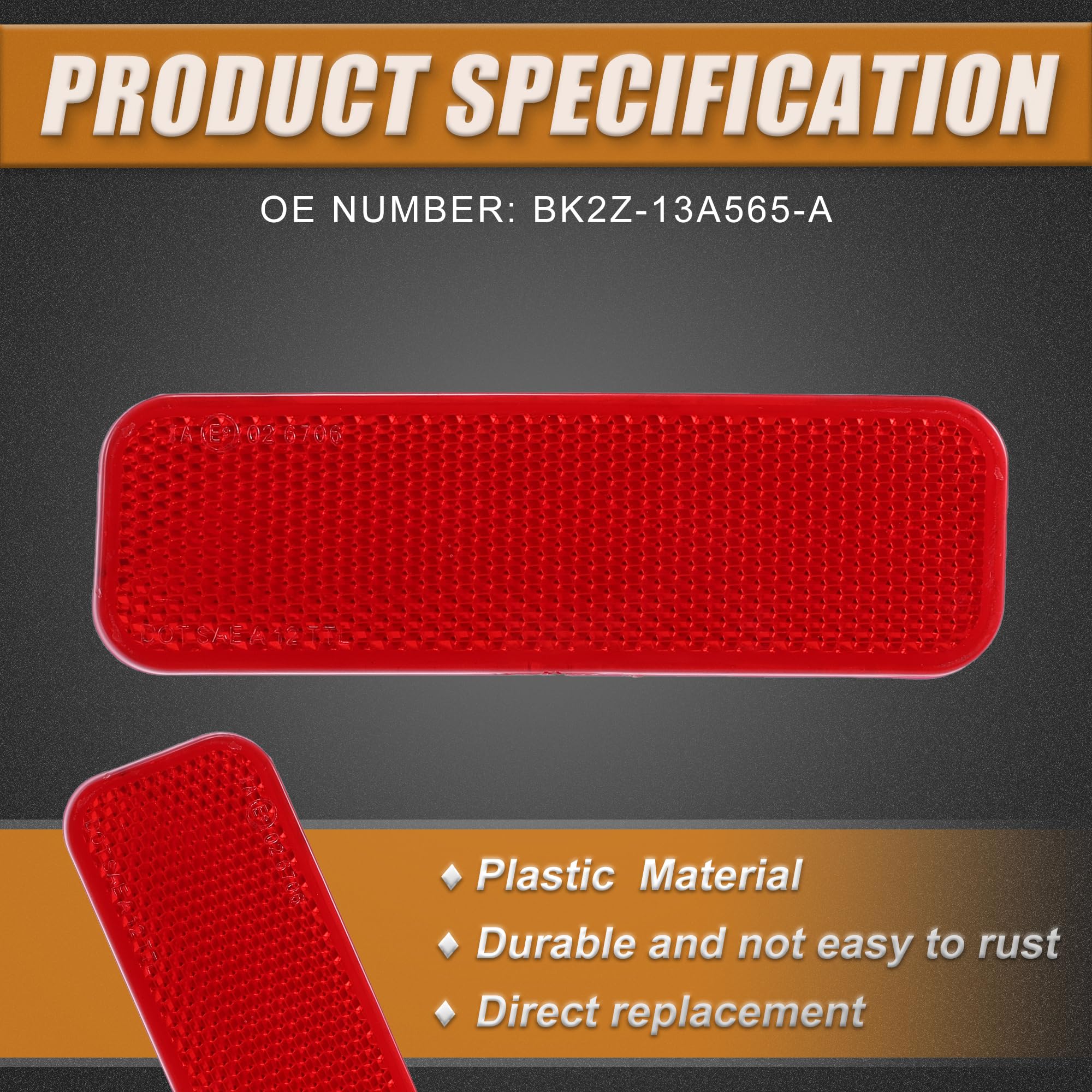 X Autohaux 1 Pcs Driver Side Rear Left Side Bumper Reflector For Ford Transit Connect 2014-2022 Bk2Z-13A565-A Abs Red
