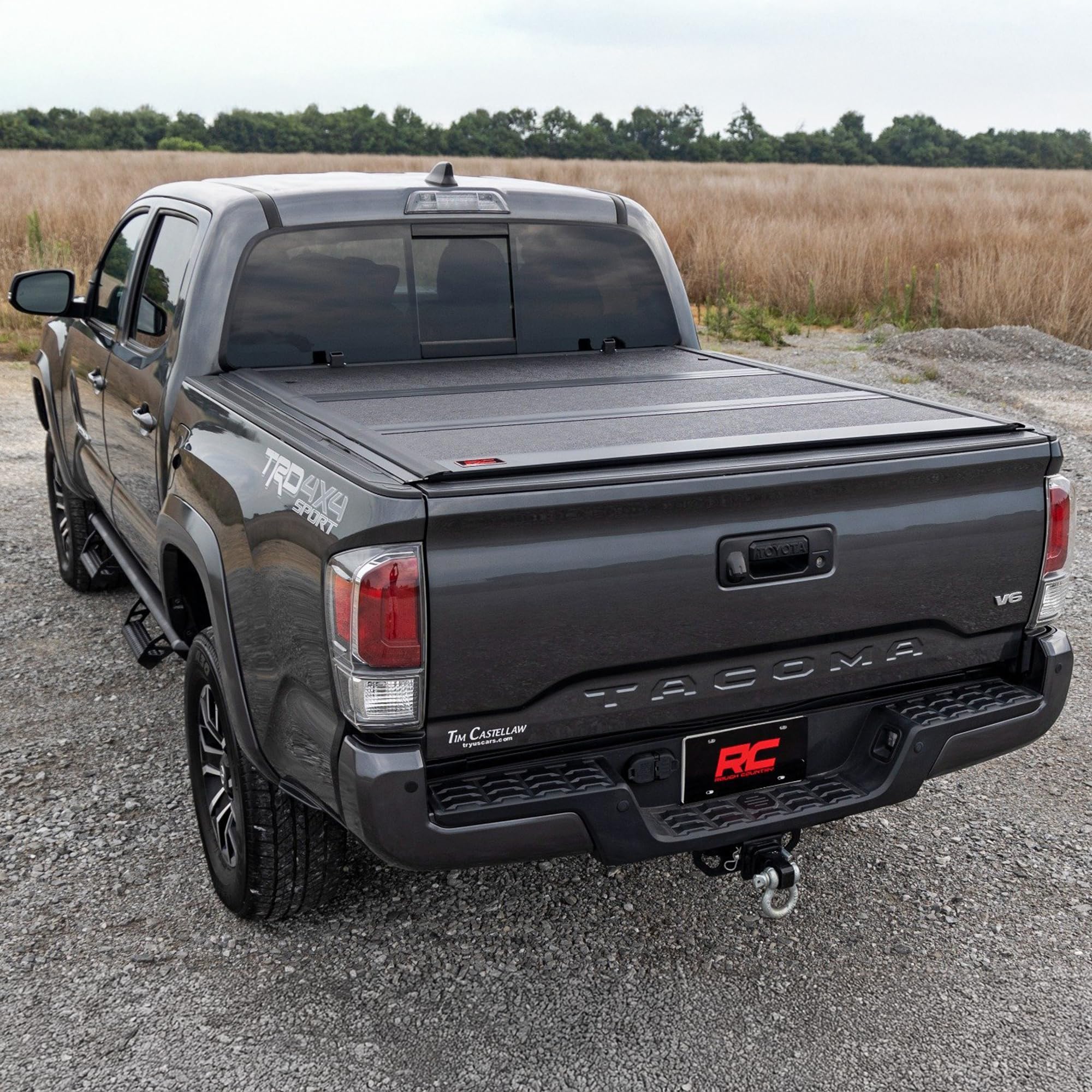 Rough Country Hard Tri-Fold Tonneau Cover for Toyota Tacoma (2016-2023) - Low-Profile Aluminum Truck Bed Cover, Fits 5' Bed (60.