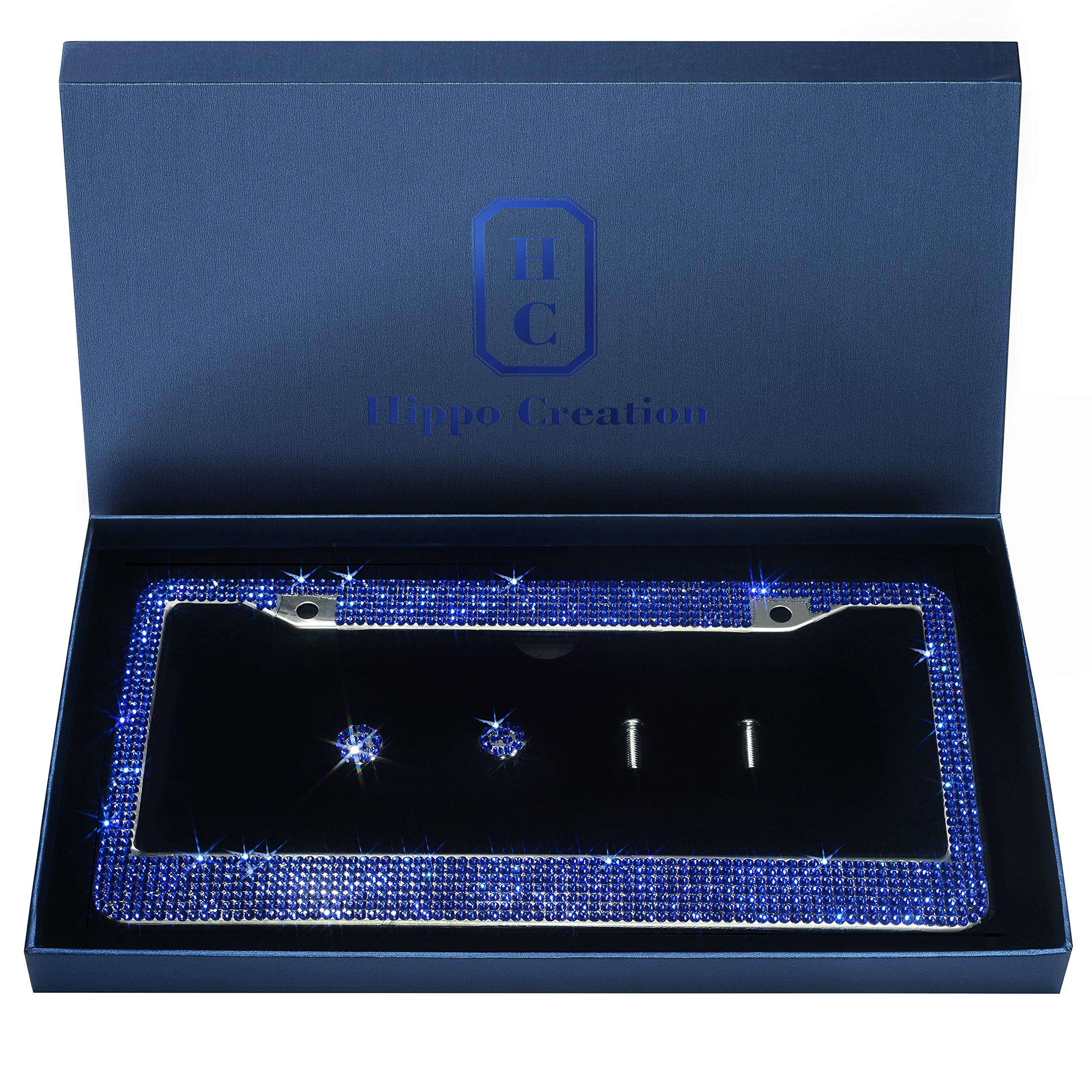 Handcrafted Bling License Plate Frames For Women, Men | 1 Pack Bedazzled Cover With Glittery Screw Caps | Stainless Steel Diamon