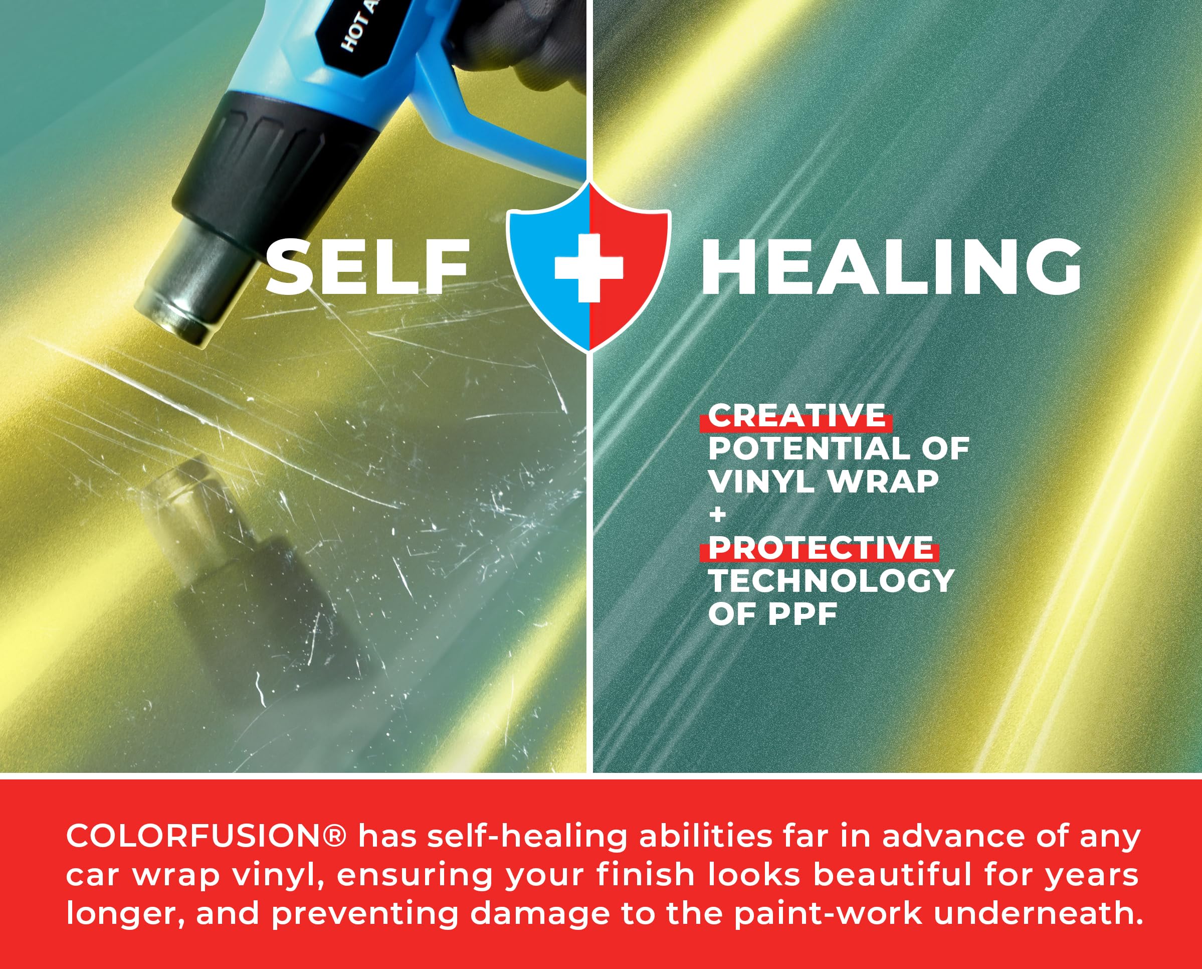 VViViD ColorFusion PPF Vinyl Car Wrap - Gloss Flip Thunder Green, 6ft x 5ft, Polyurethane (PU) Dry Apply Film