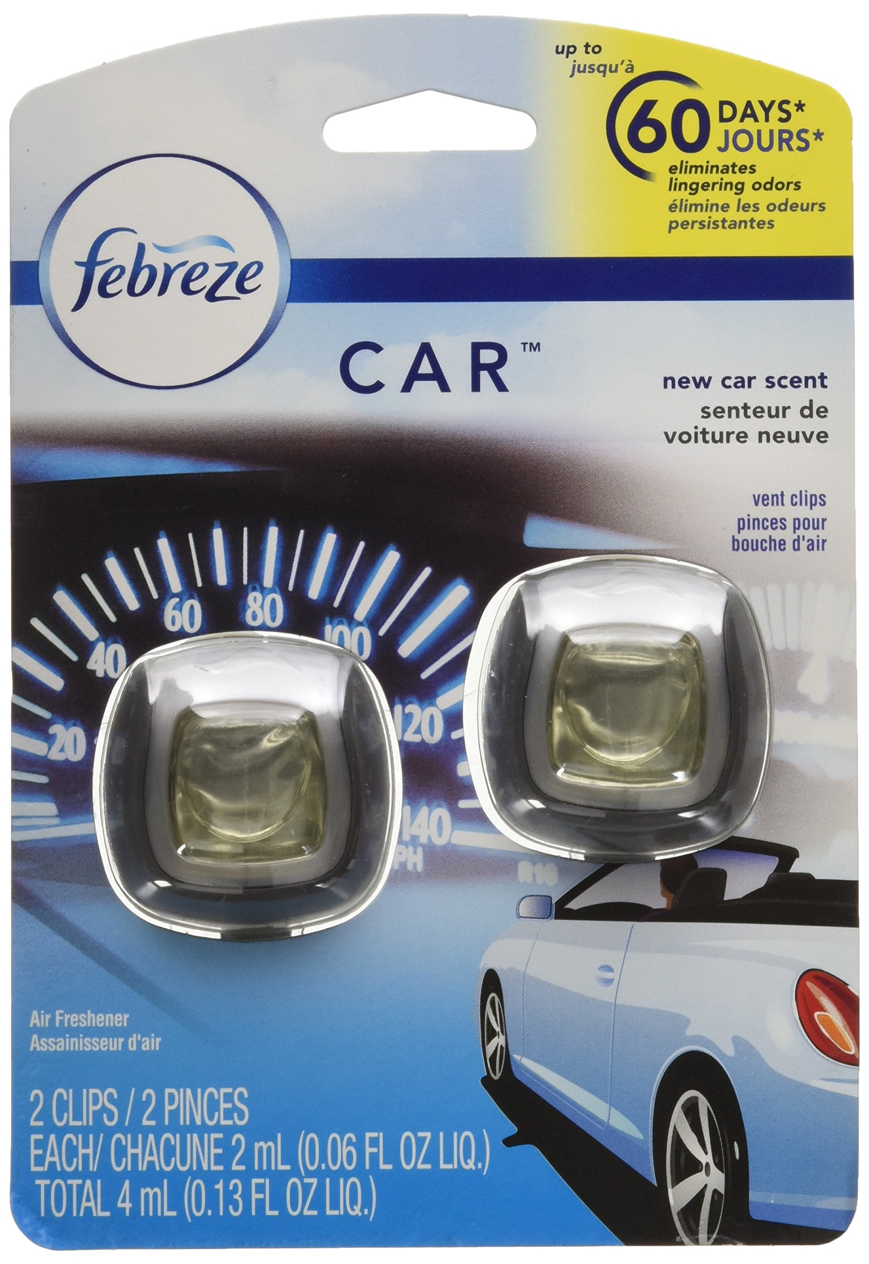 Febreze Car Air Fresheners, New Car Scent, Odor Eliminator For Strong Odors Car Vent Clips (2 Count)
