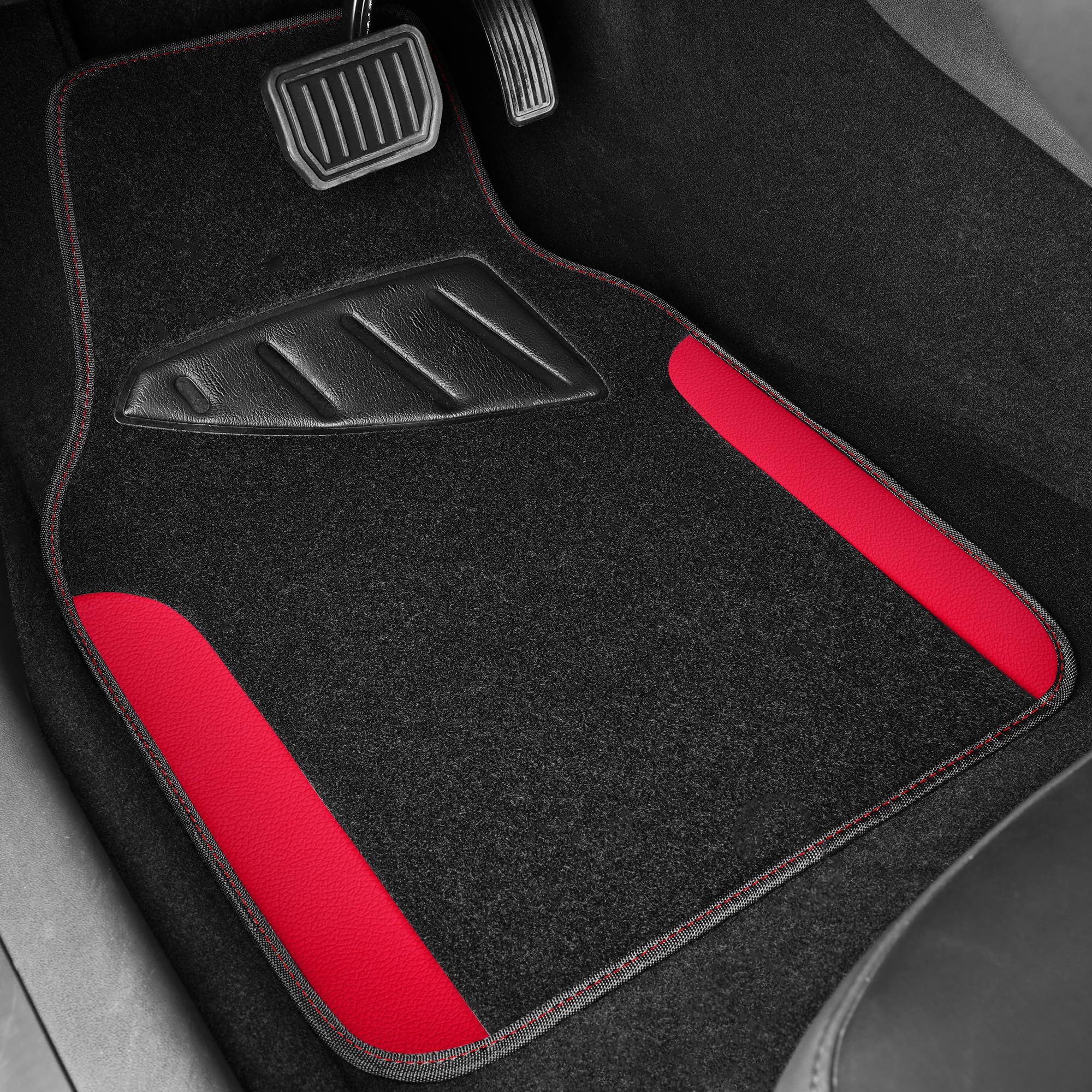 Car Pass Waterproof Universal Faux Leather 3Pcs Car Floor Mats, Red Car Mats Fit For Suv,Vans,Sedans, Trucks,Set Of Vehicles Car
