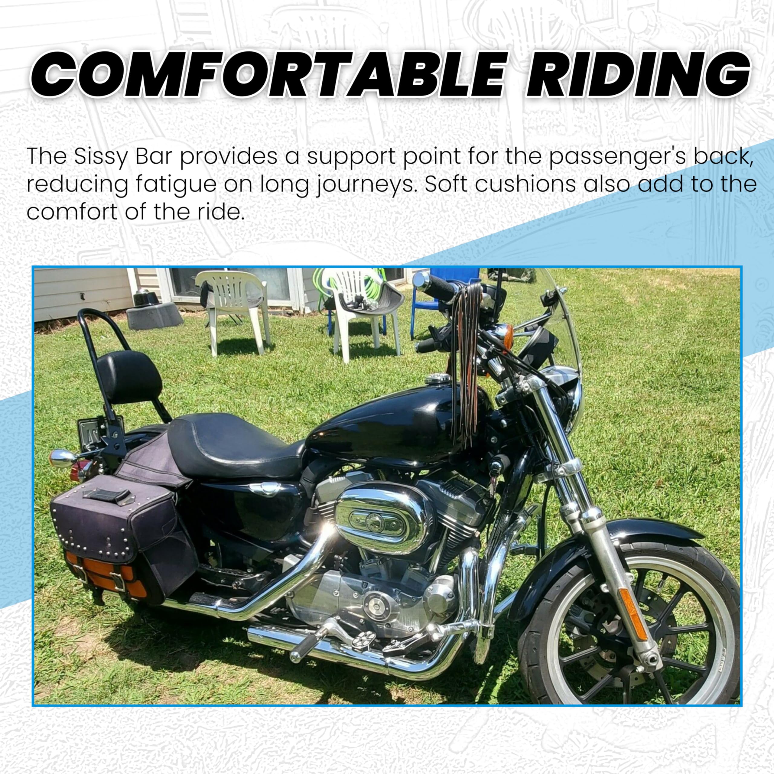 7Blacksmiths Passenger Backrest Pad Sissy Bar Cushion Fit For 2004&Up Harley Sportster Xl Xlh 883 1200 Black Detachable