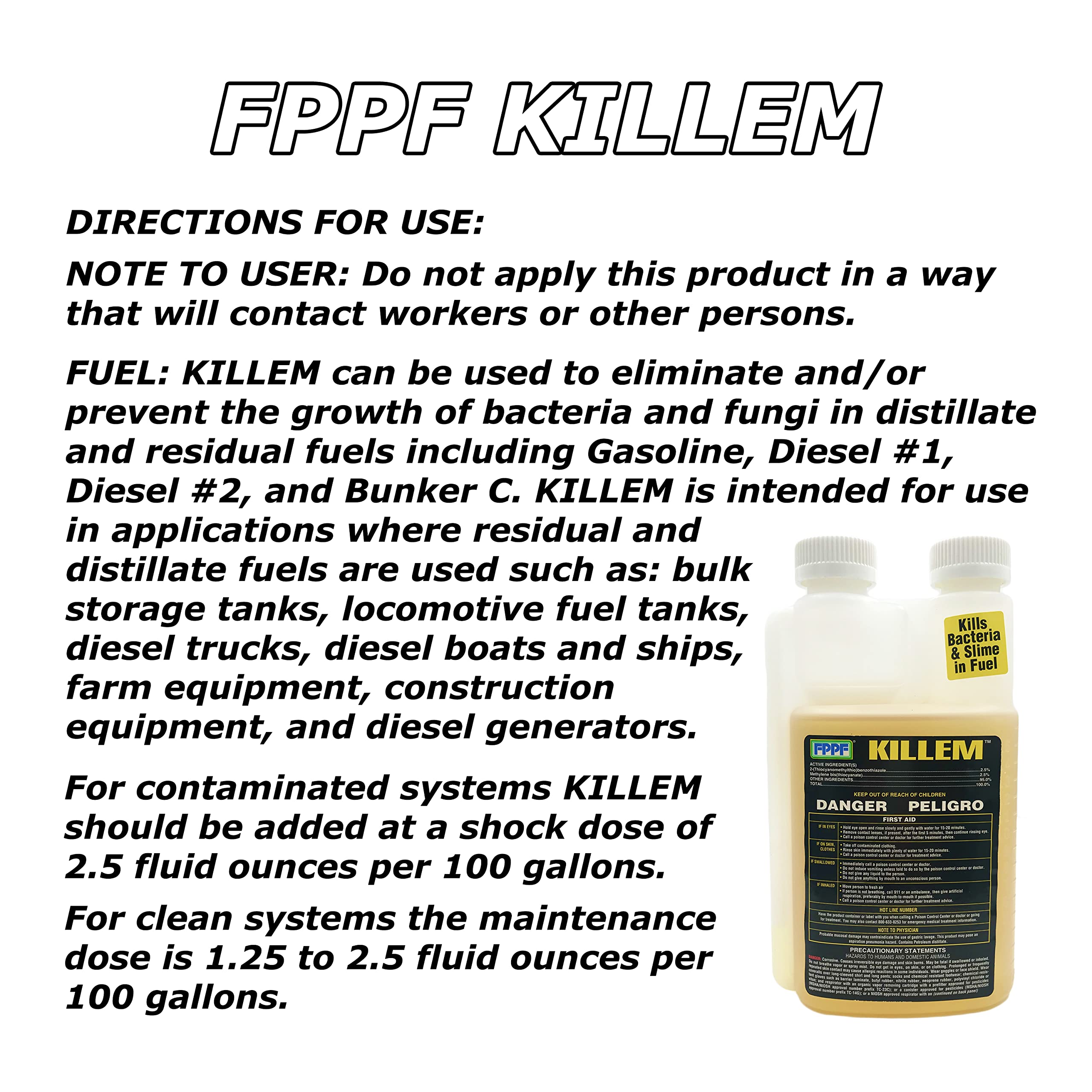 FPPF KILLEM BIOCIDE - 16 oz Bottle, Treats 1920 Gallons of Diesel Fuel