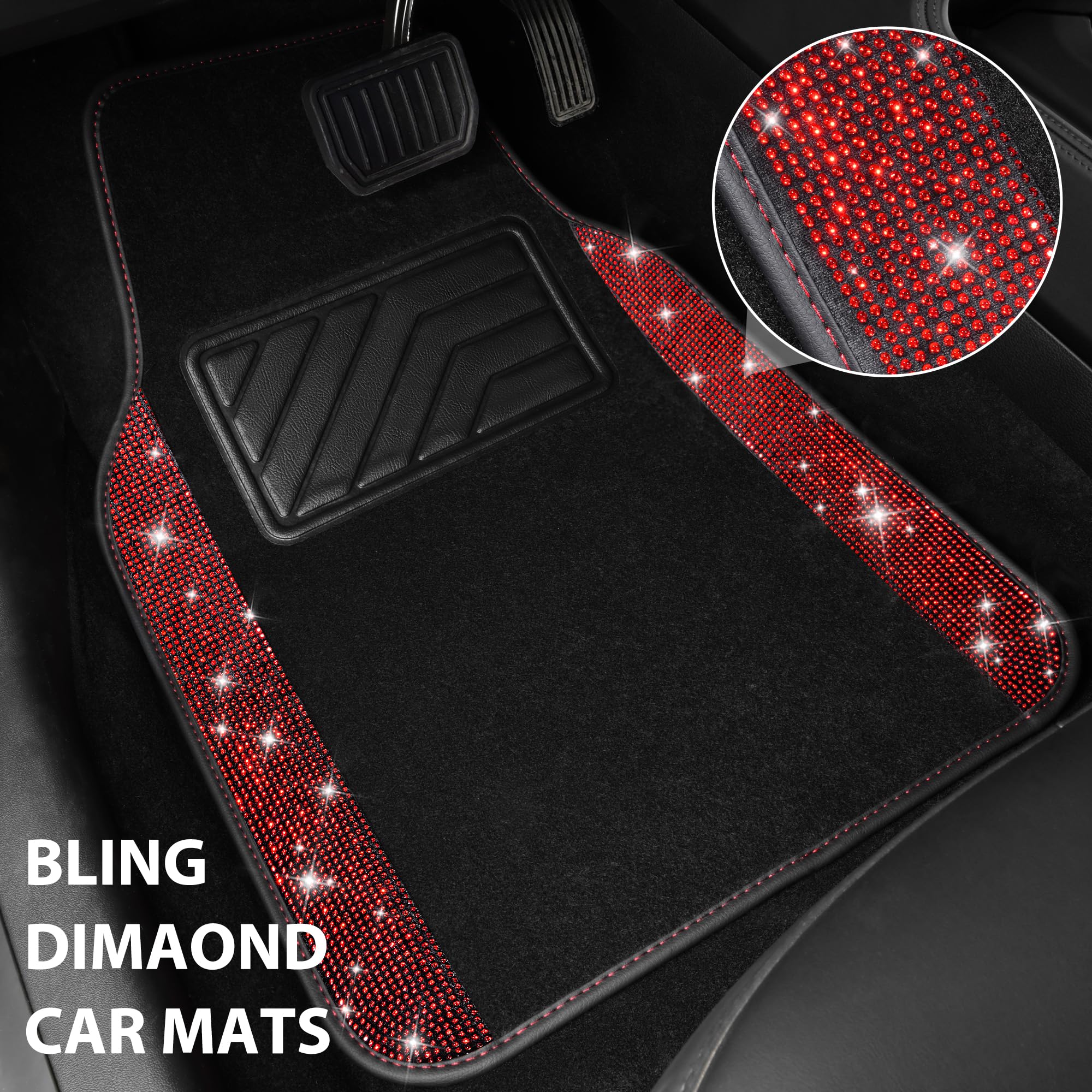 Car Pass Shining Rhinestones Carpet, Bling Crystal Diamond Sparkly Glitter Car Floor Mat, Anti-Slip Pvc Heel Pad Waterproof Auto