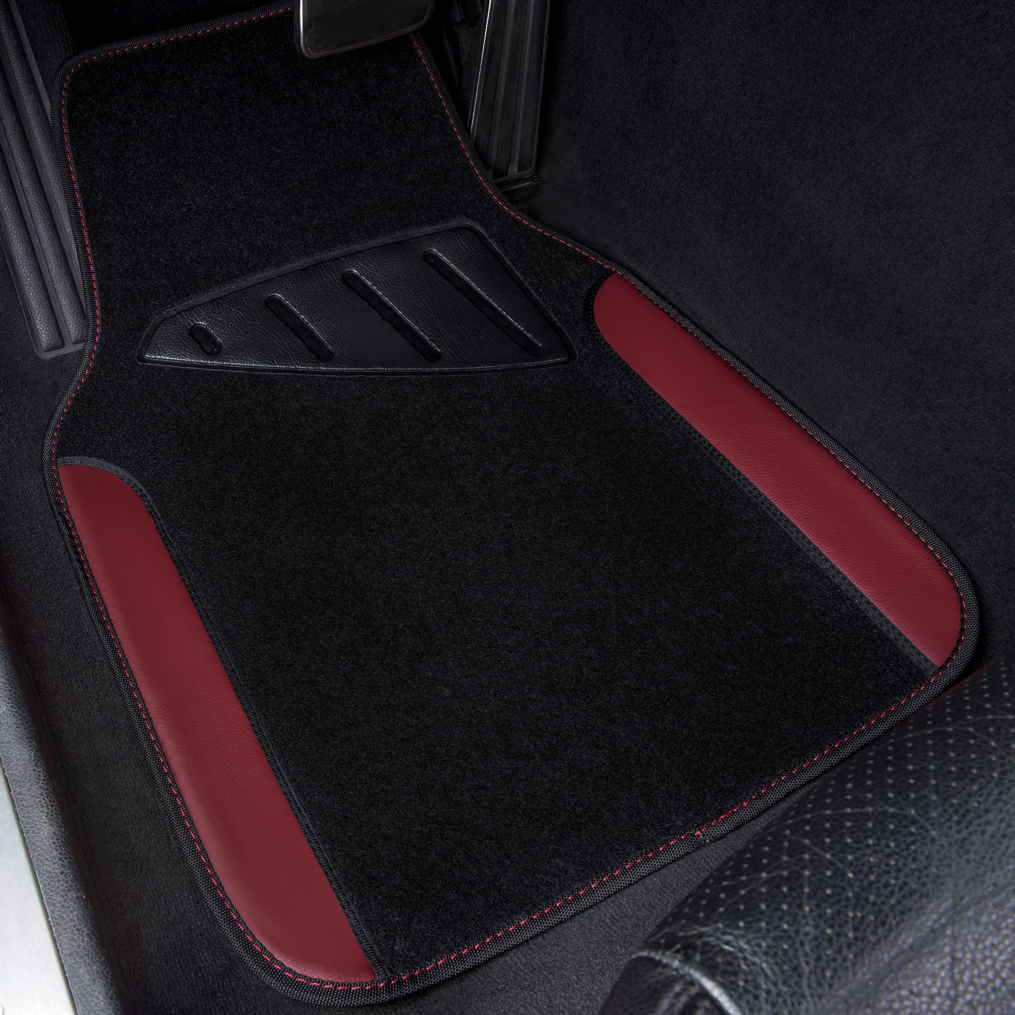 Car Pass Waterproof Universal Fit Car Floor Mats, Car Mats Fit For Suv,Vans,Sedans, Trucks,Set Of 4Pcs Car Carpet With Driver Heel Pad(Black And Burgundy)