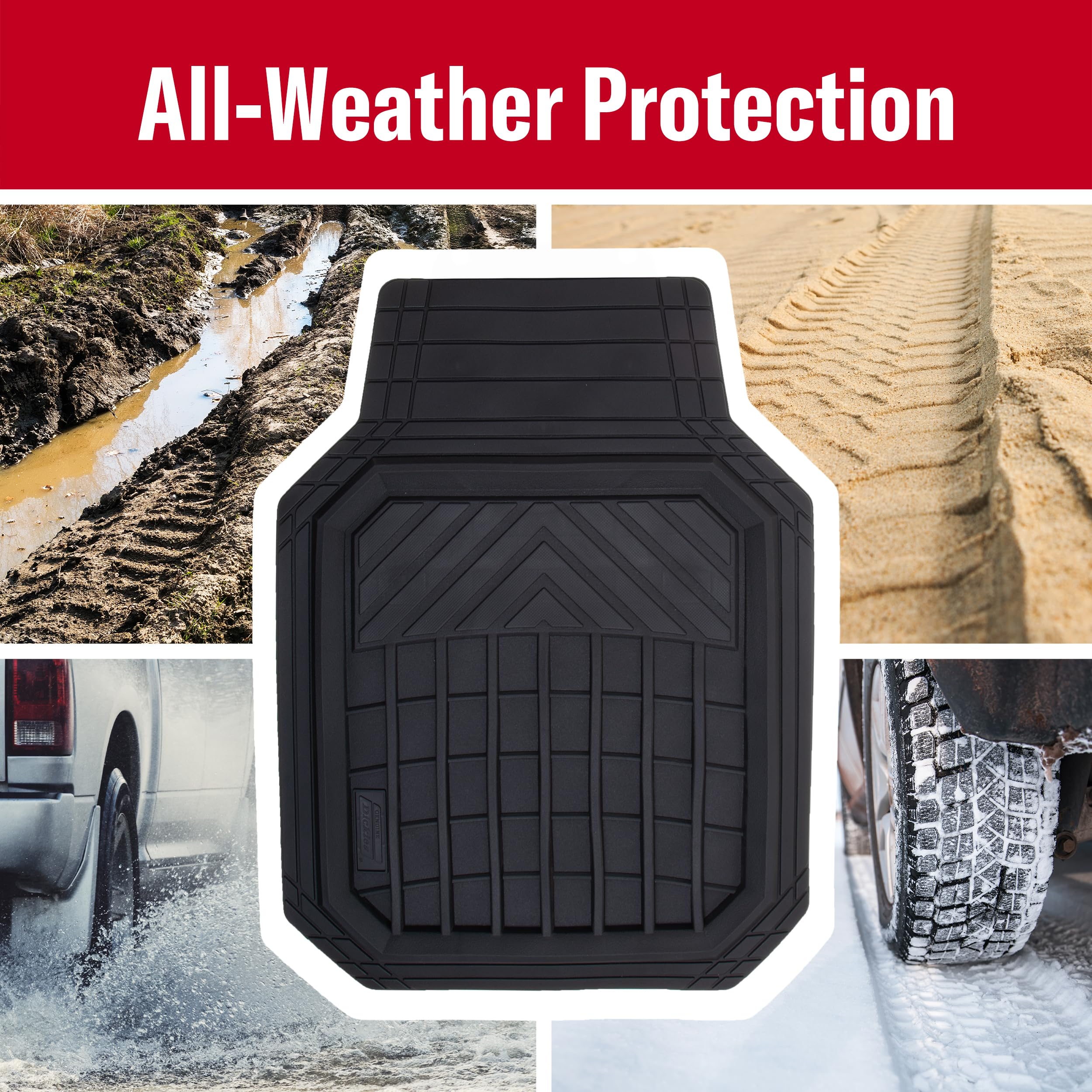 Dickies 4-Piece Deep-Tray Floor Mats, Heavy-Duty Car Floor Mats, All-Weather Car Floor Mats, Floor Mats for Car, Truck, SUV, Tri