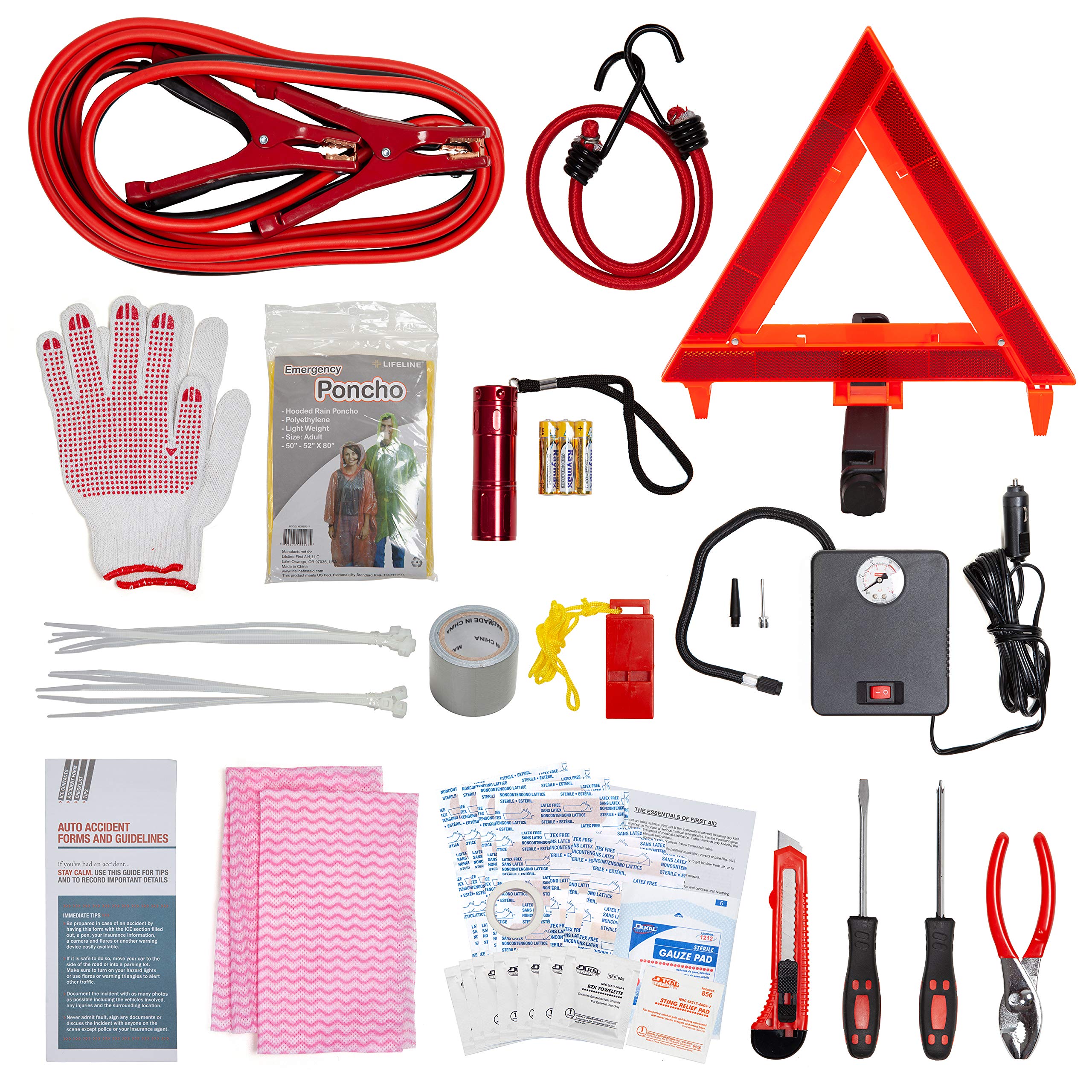 Lifeline 4388Aaa Excursion Road, 76-Piece Car Air Compressor, Jumper Cables, Flashlight And First Aid Kit