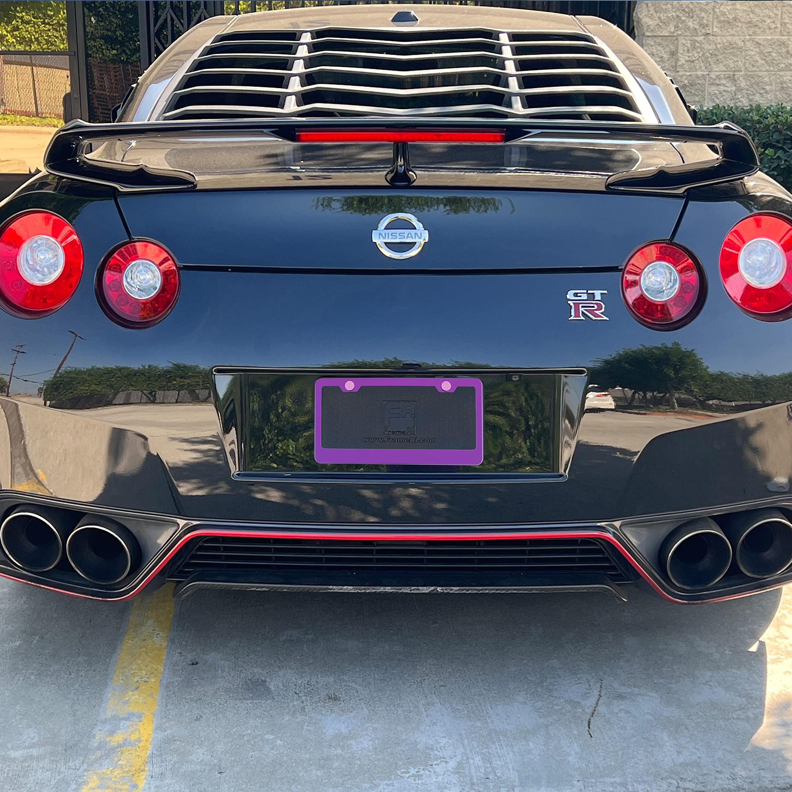 Purple Chrome Mirror License Plate Frame T304 Stainless Steel + Metal Screw Caps