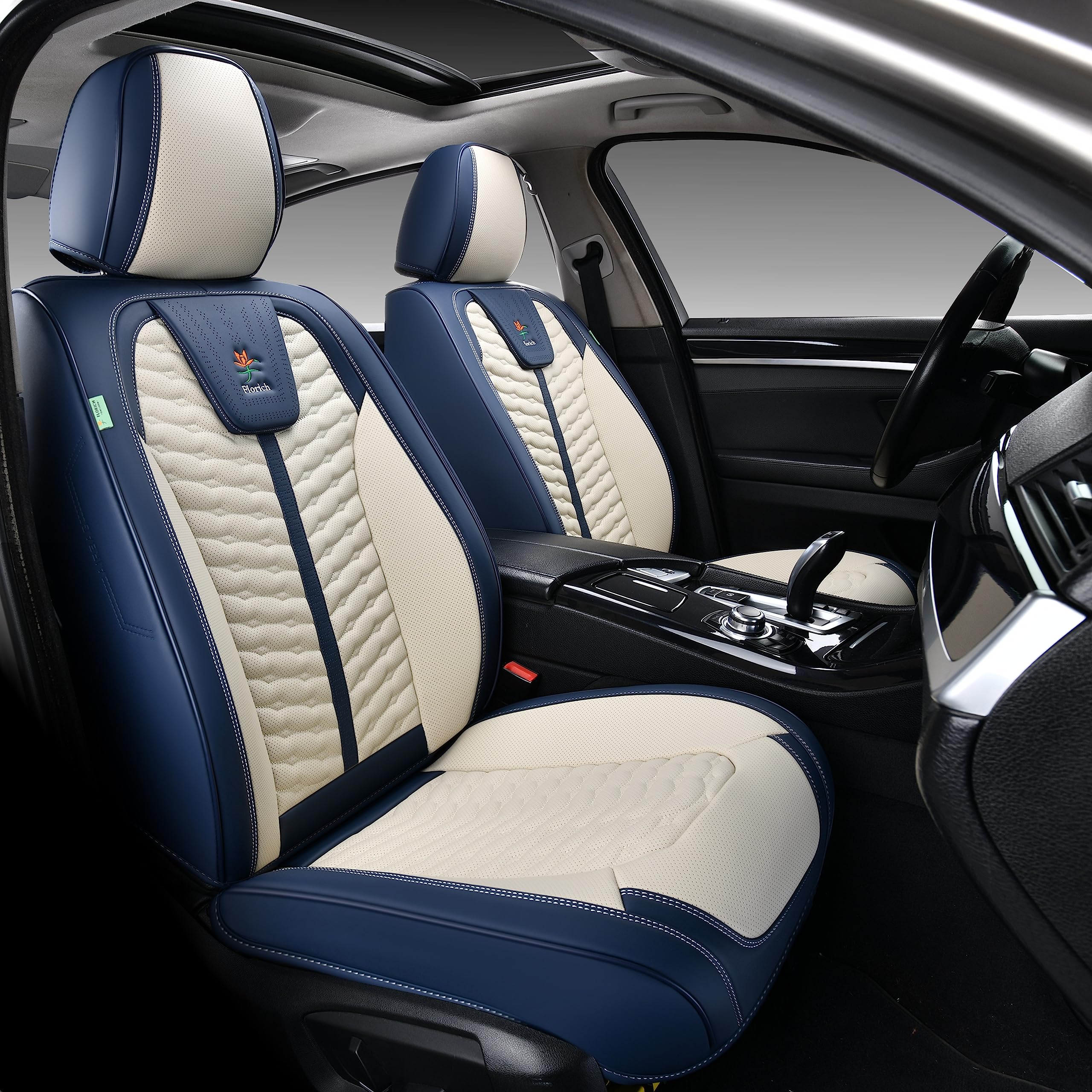 Florich Front Seat Covers, Leather Seat Covers, Universal Car Seat Covers 2Pcs, Waterproof Car Seat Protector, Driver Seat Cover
