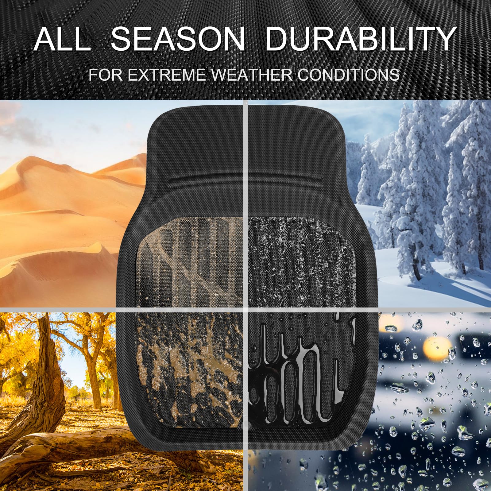 Car Pass Pvc Deep Dish Car Mats Full Set, Waterproof All Weather Luxury Faux Leather Car Floor Mats 4 Piece, Anti-Slip Universal