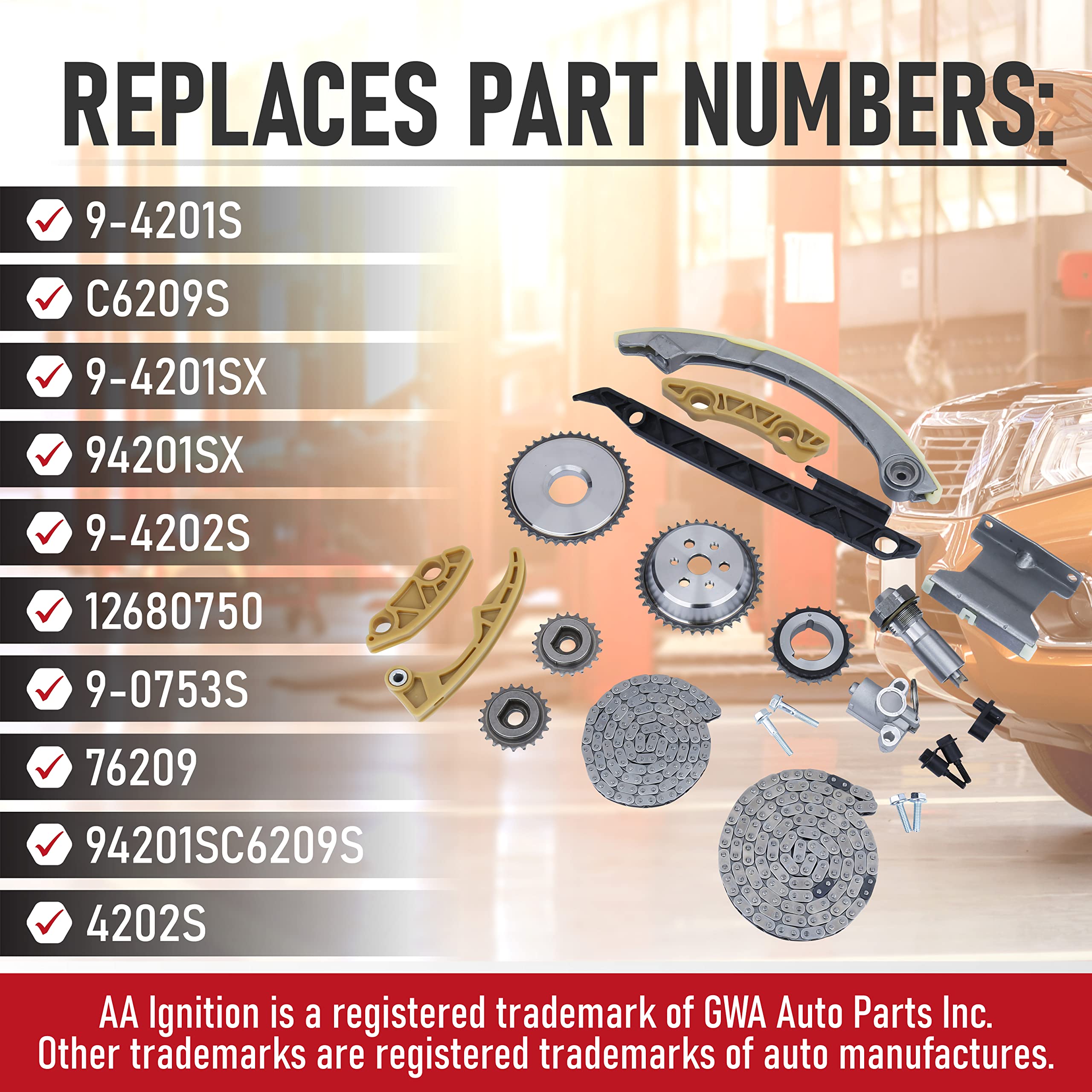 AA Ignition Engine Timing Chain Kit for Buick, Chevy, GMC, Pontiac, Saturn - 2.0L, 2.2L, 2.4L - Replaces 9-