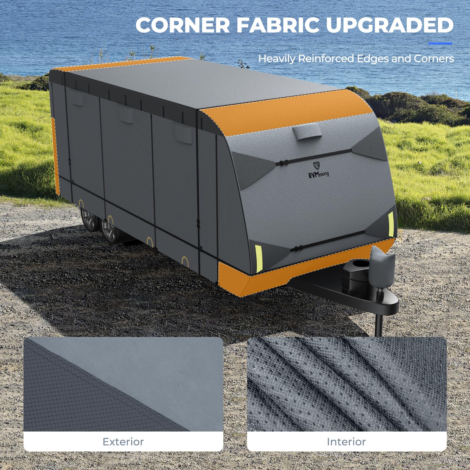 RVMasking RV Cover 26-28ft, 7 Layers Waterproof Windproof, Dark Gray with Tire and Tongue Jack Covers