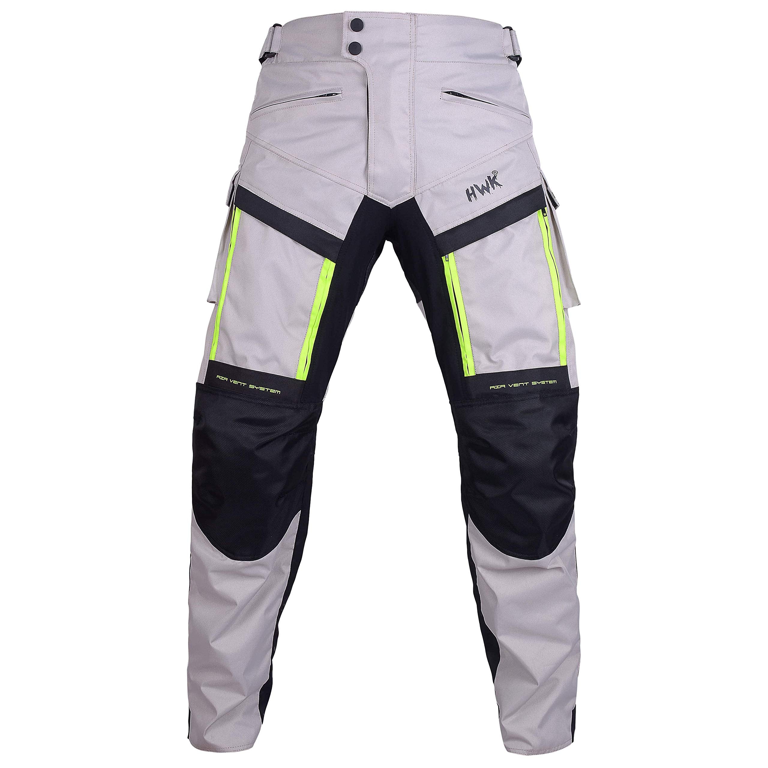 HWK Motorcycle Cargo Pants for Men, Waterproof, Silver, Waist34''-36'' Inseam34'', Armored, Model G-1, 4-Season Adventure Riding Gear