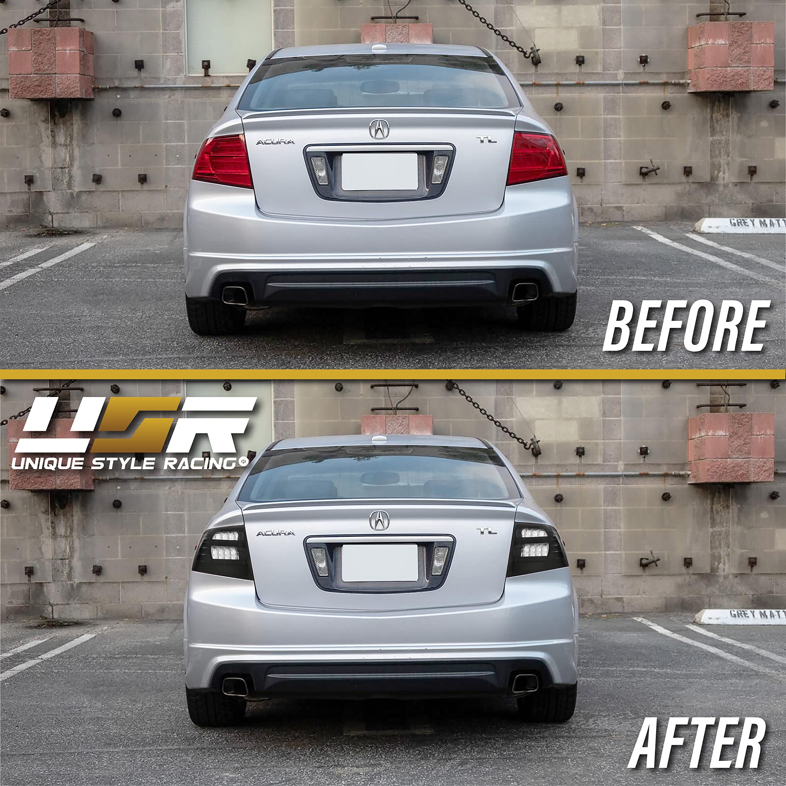 USR UNIQUE STYLE RACING JDM Style Tail Lights for 2004-2008 Acura TL - Black Housing Smoke Lens (Left + Right) Model 327-1901PTB-2CS