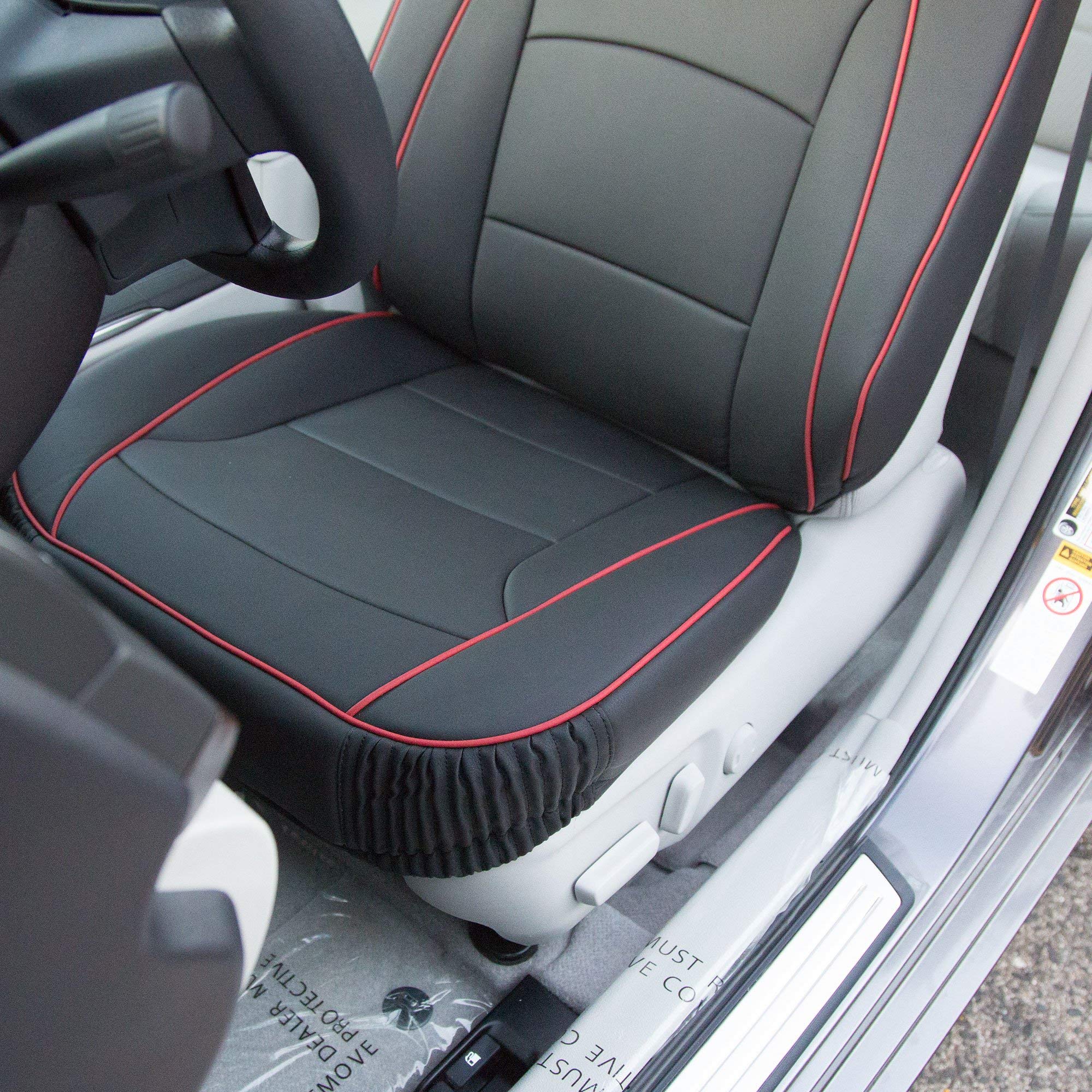 FH Group Ultra Comfort Faux Leather Car Seat Cushions - Universal Fit for Cars, Trucks & SUVs - Black Red Trim - Model PU205115