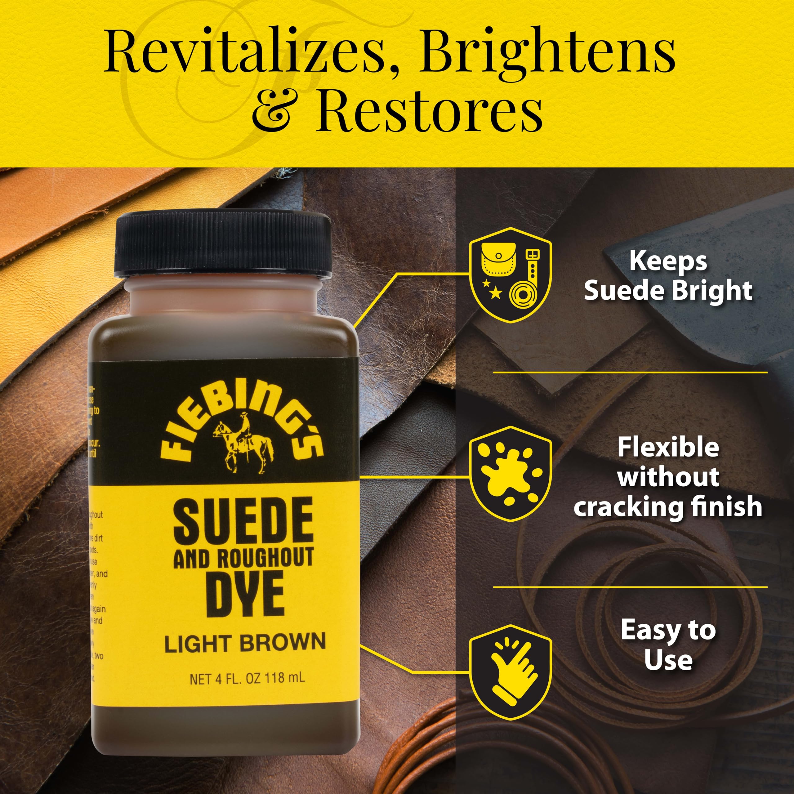 Fiebing's Suede Dye - Light Brown, 4 oz - Recolor & Restore Leather Shoes, Furniture - Includes Wool Dauber for Easy Application