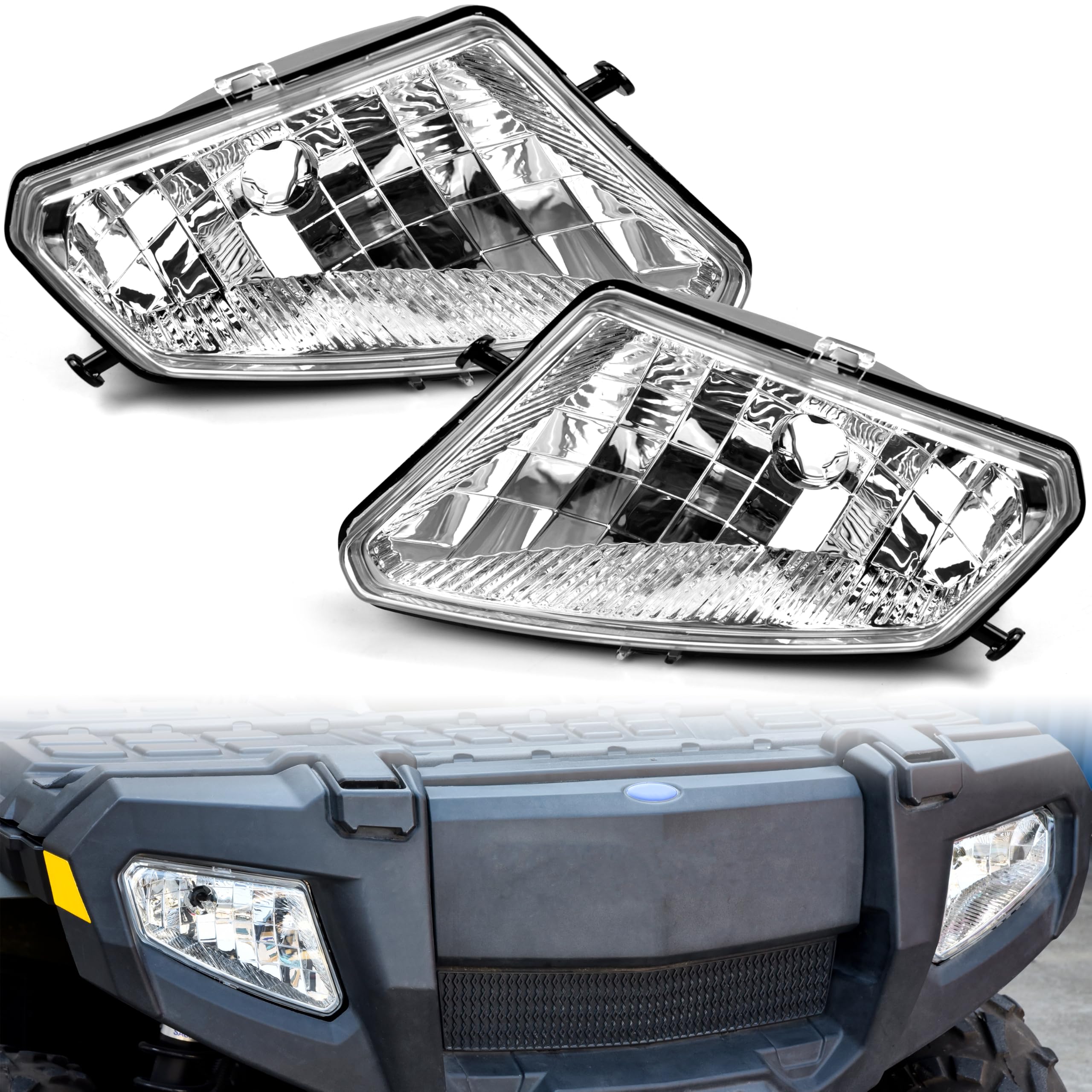 SAUTVS Headlight Housing for Polaris Sportsman 500 2005-2010, Front Left & Right Head Lamp Lens Head Light Covers Bezels for Pol
