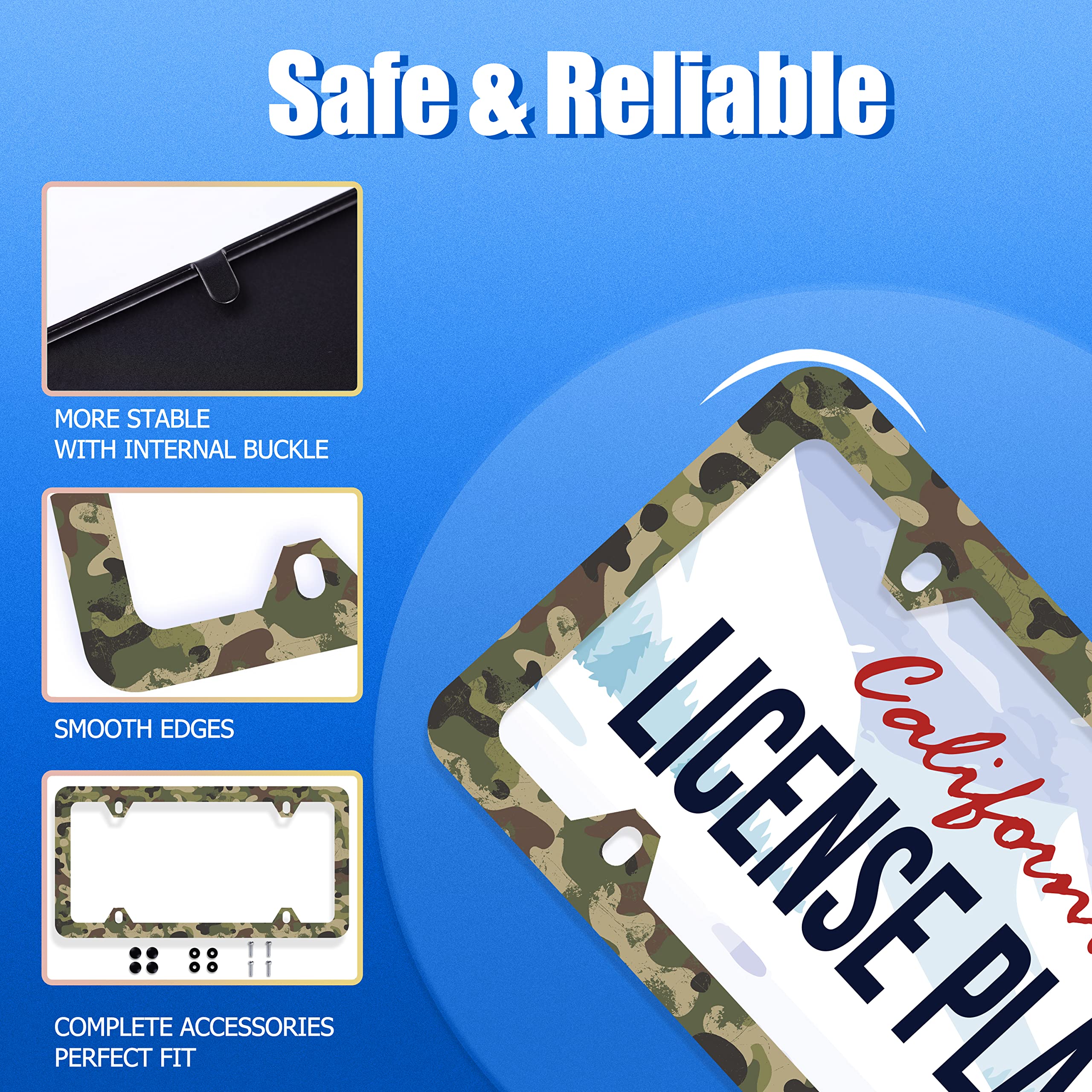 Camouflage License Plate Frame Green Camo License Plate Stainless Steel Car Accessory Personalize Funny License Plate Holes Scre